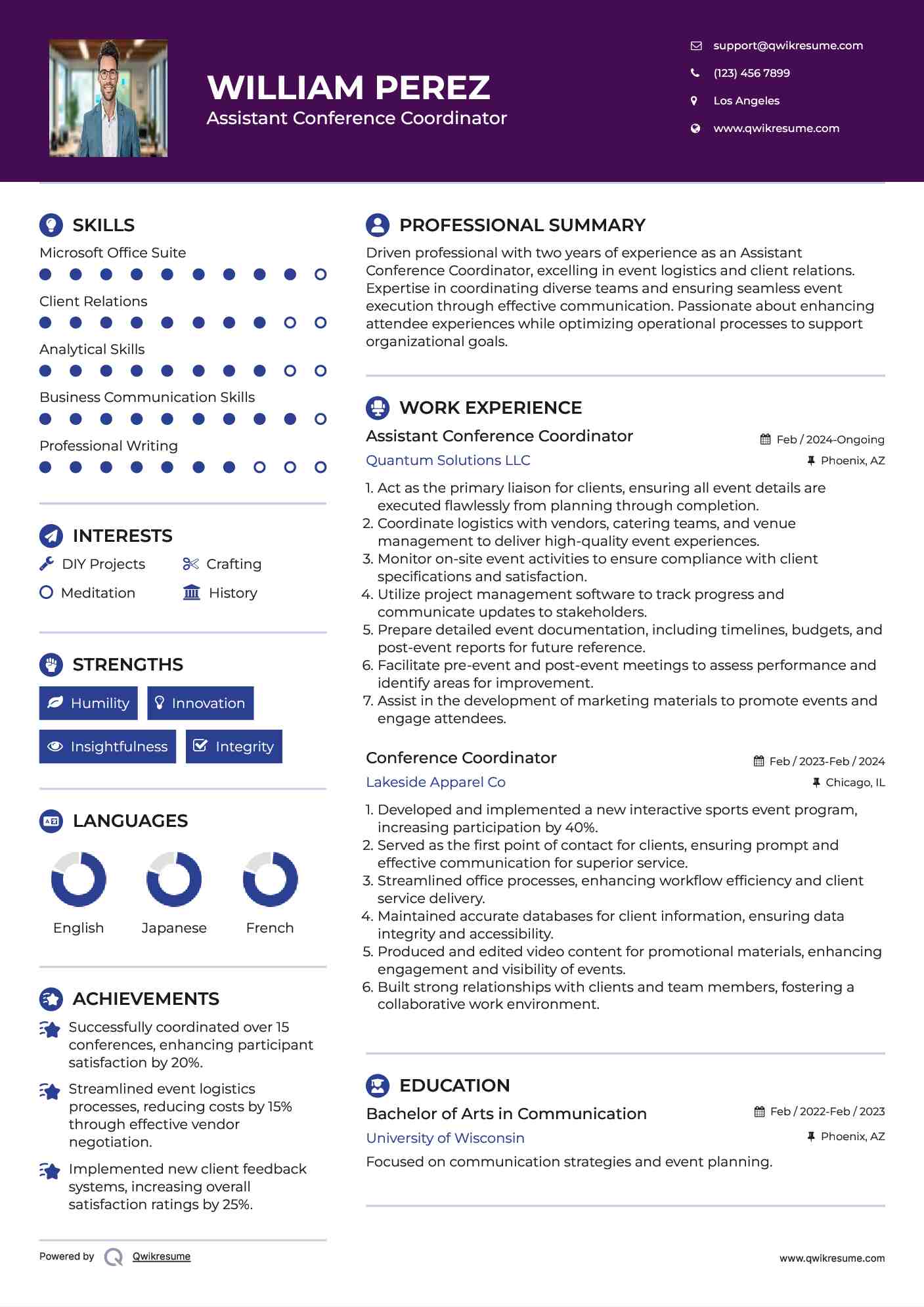 Assistant Conference Coordinator Resume Template