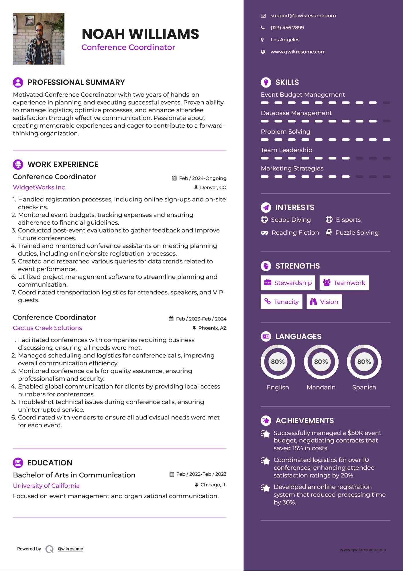 Conference Coordinator Resume Sample