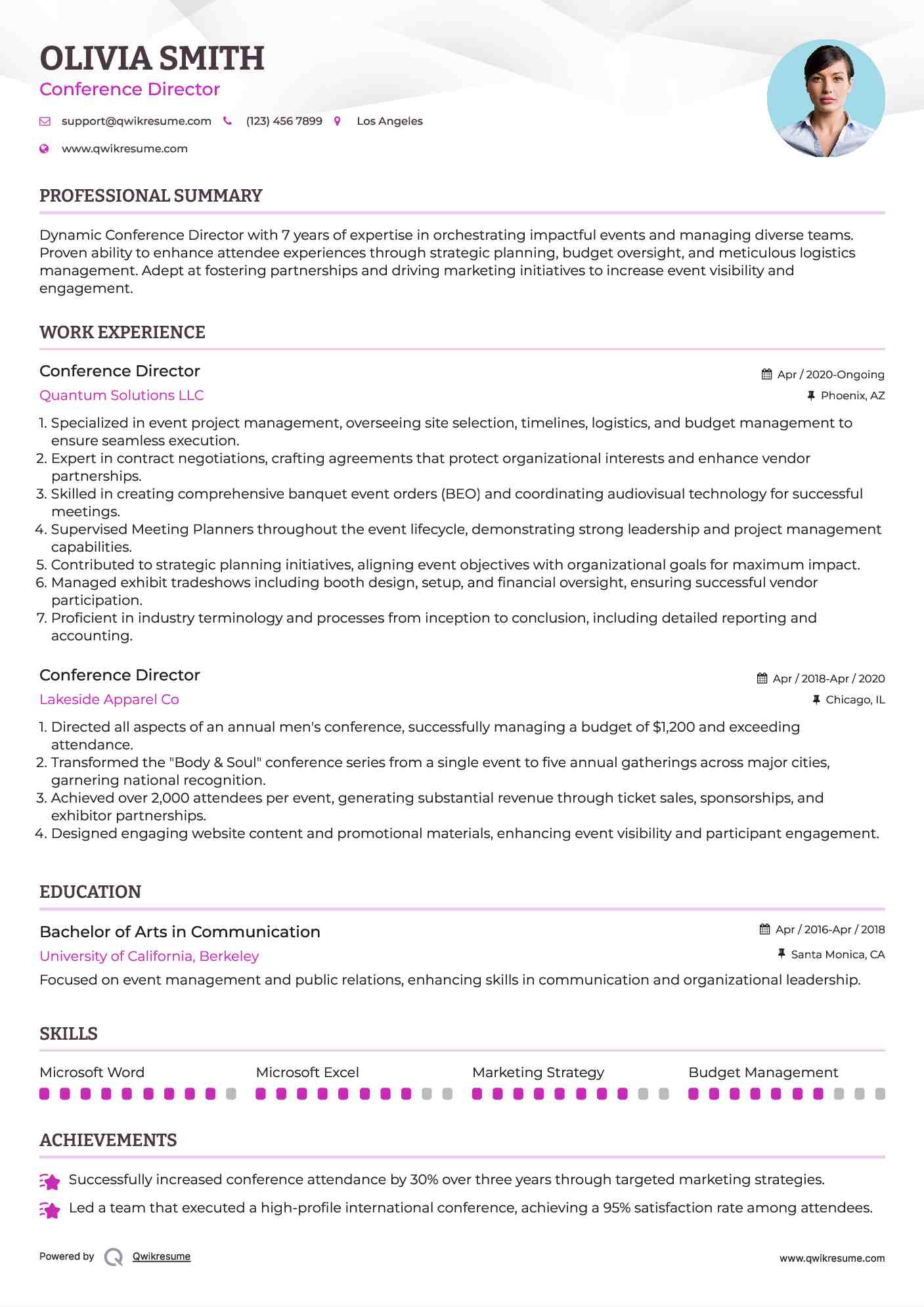 Conference Director Resume Format