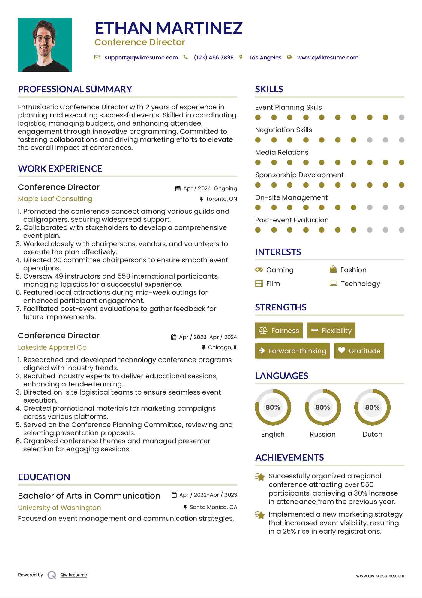 Conference Director Resume Format