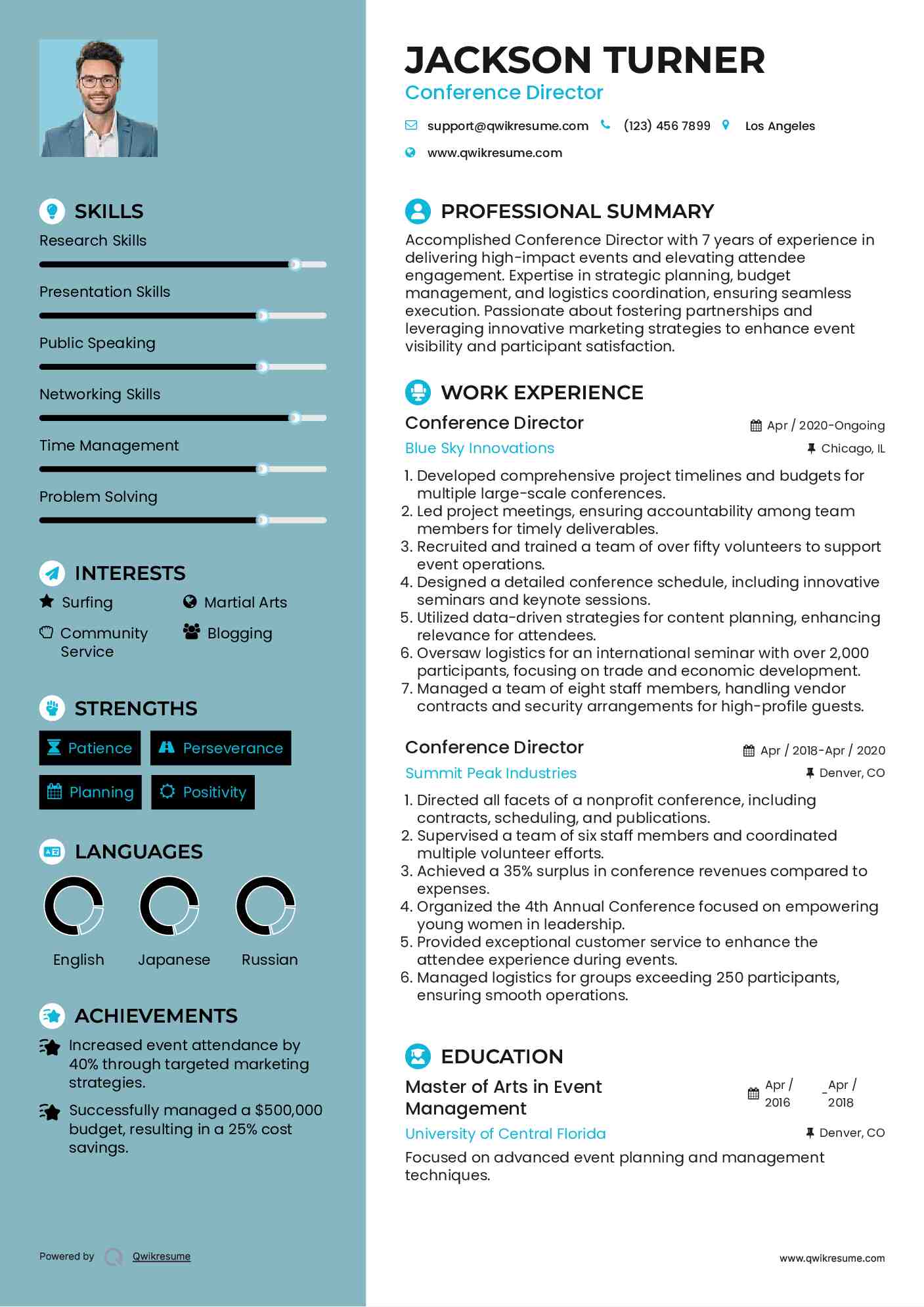Conference Director Resume Sample