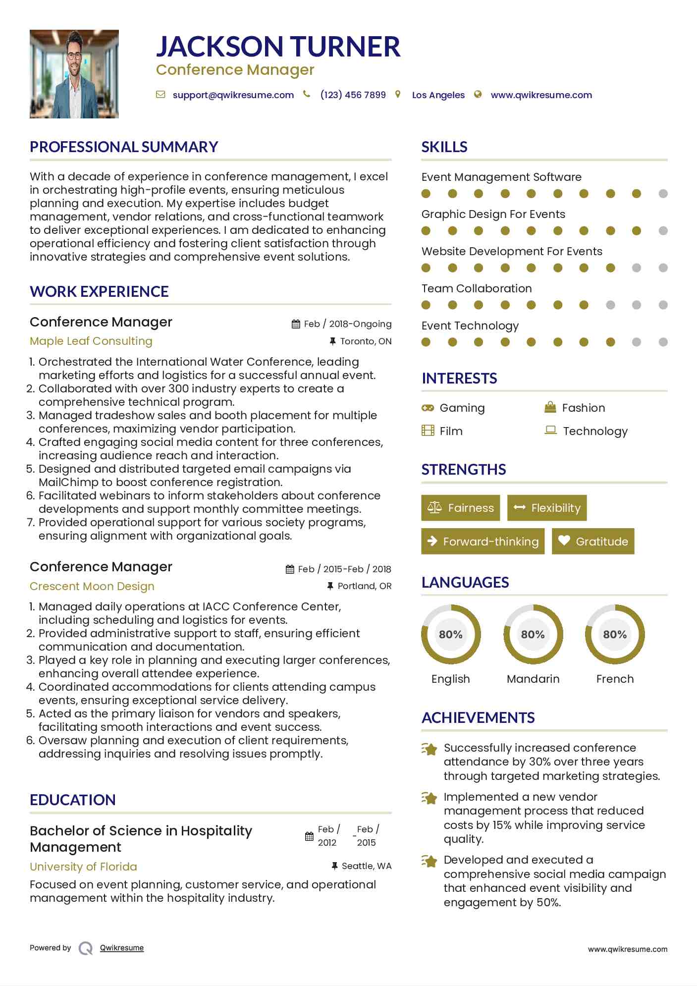 Conference Manager Resume Model