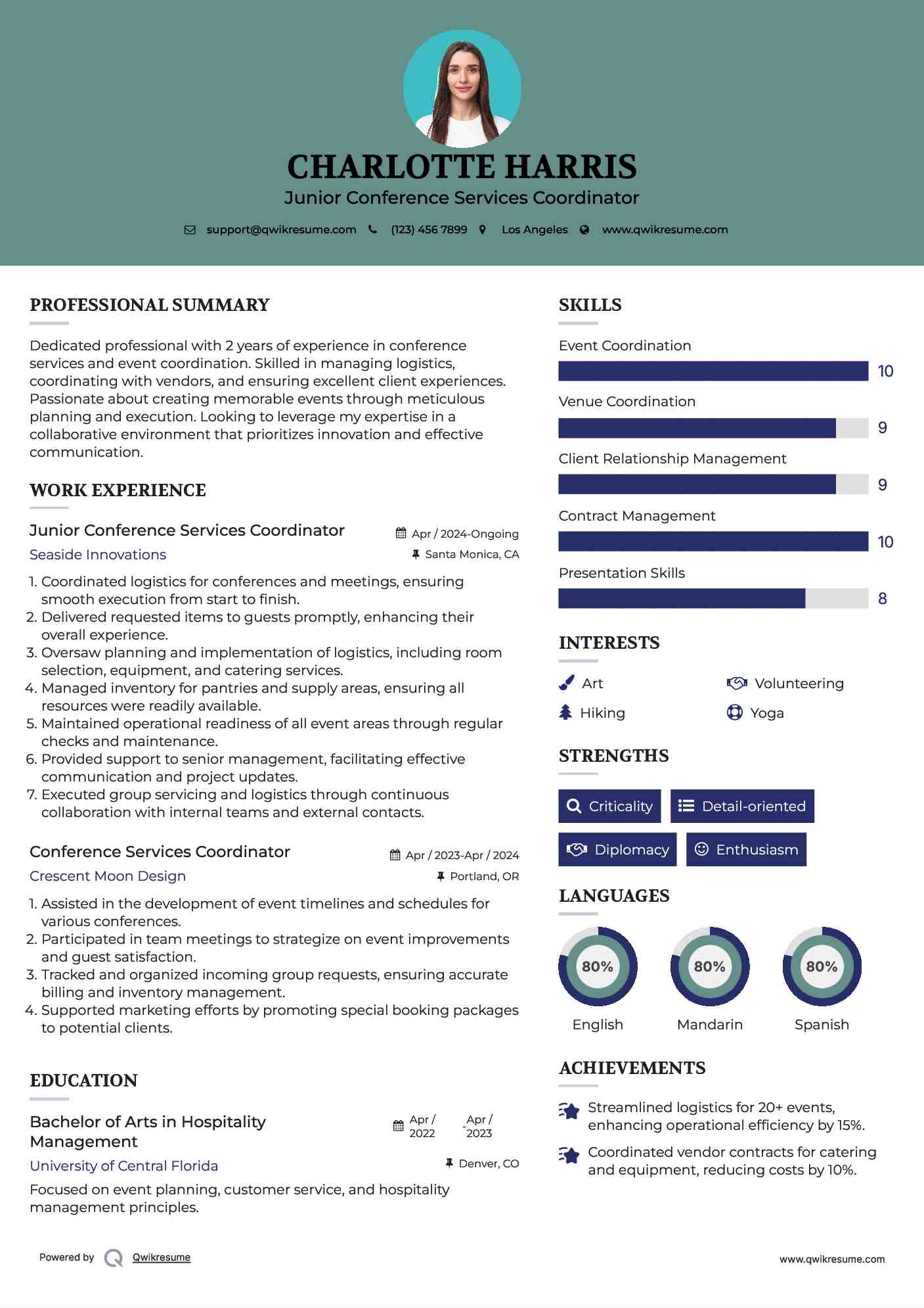 Conference Services Coordinator Resume Samples QwikResume