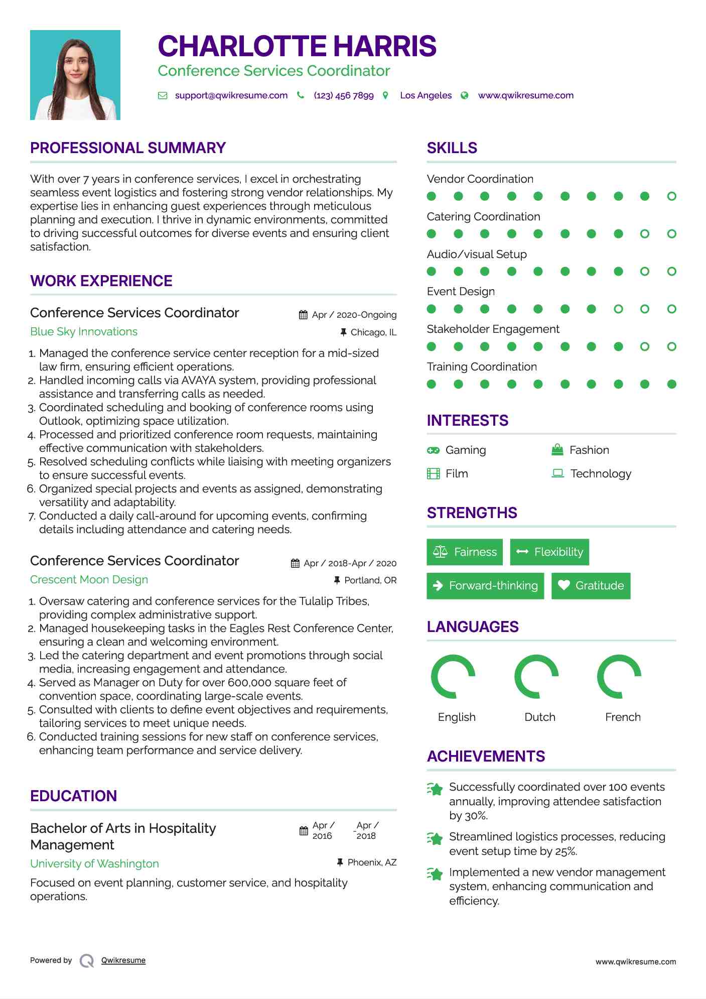 Conference Services Coordinator Resume Model