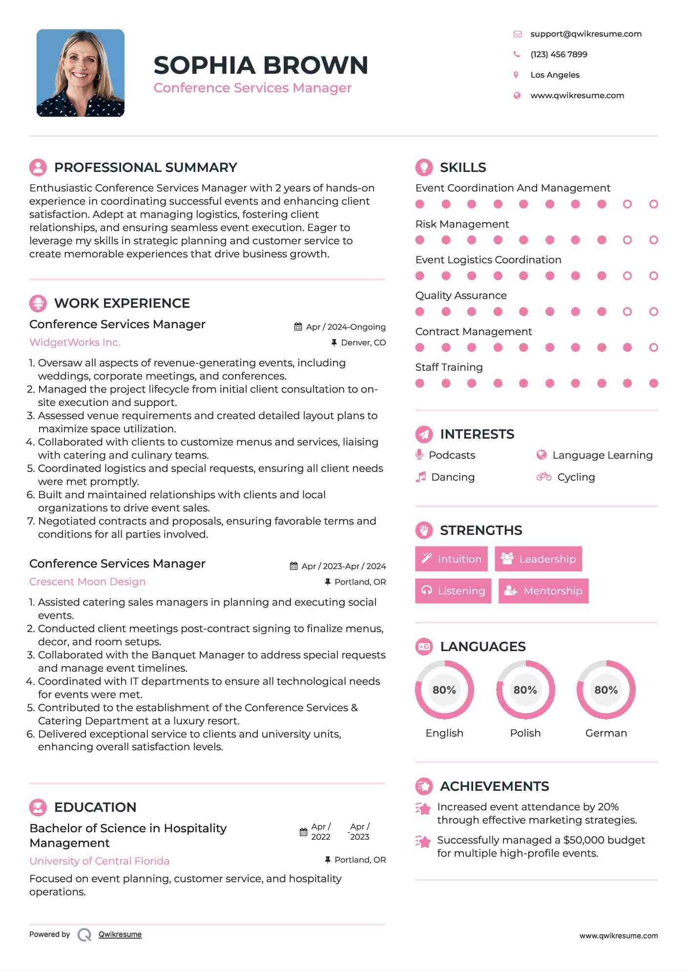 Conference Services Manager Resume Template