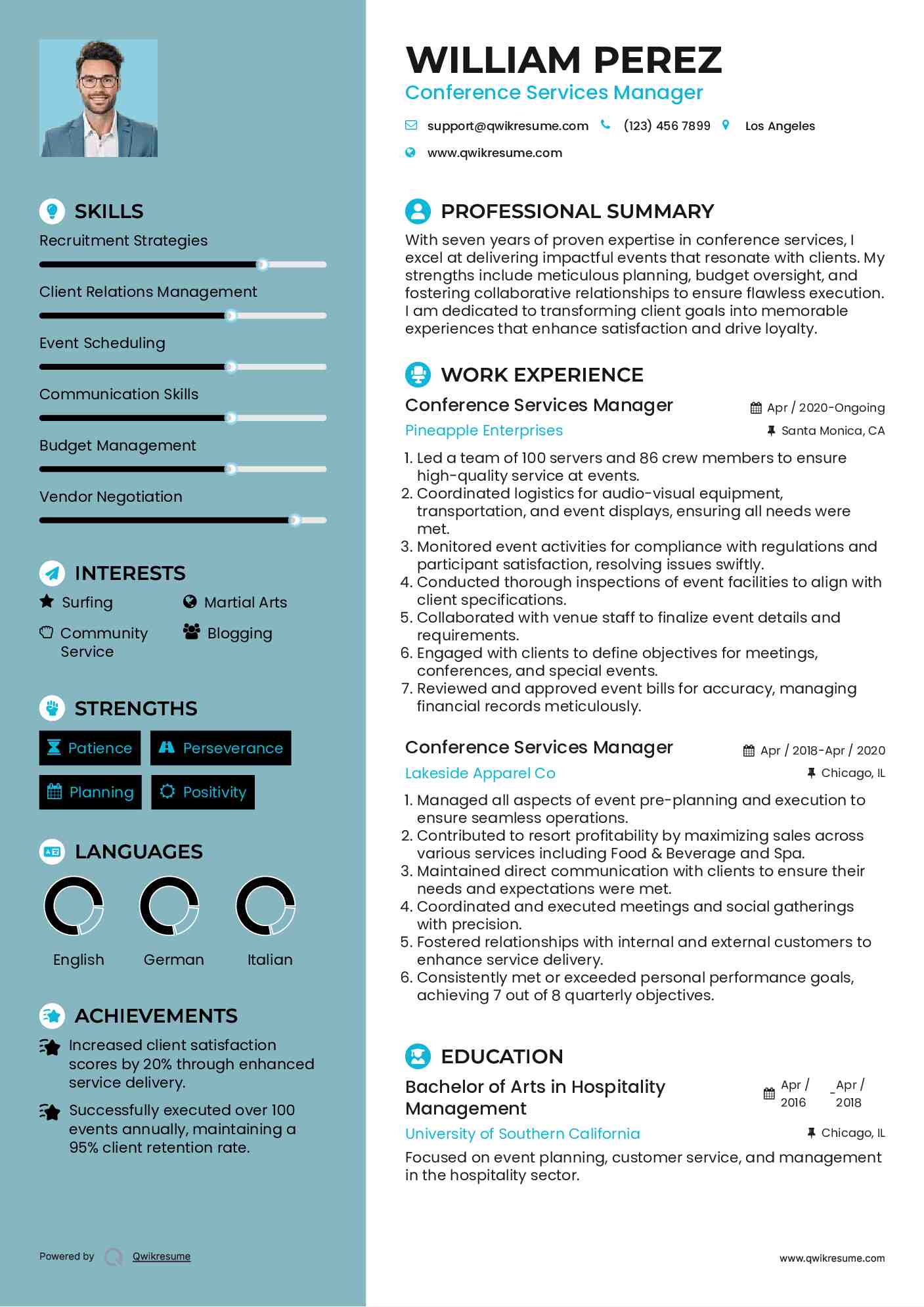 Conference Services Manager Resume Model