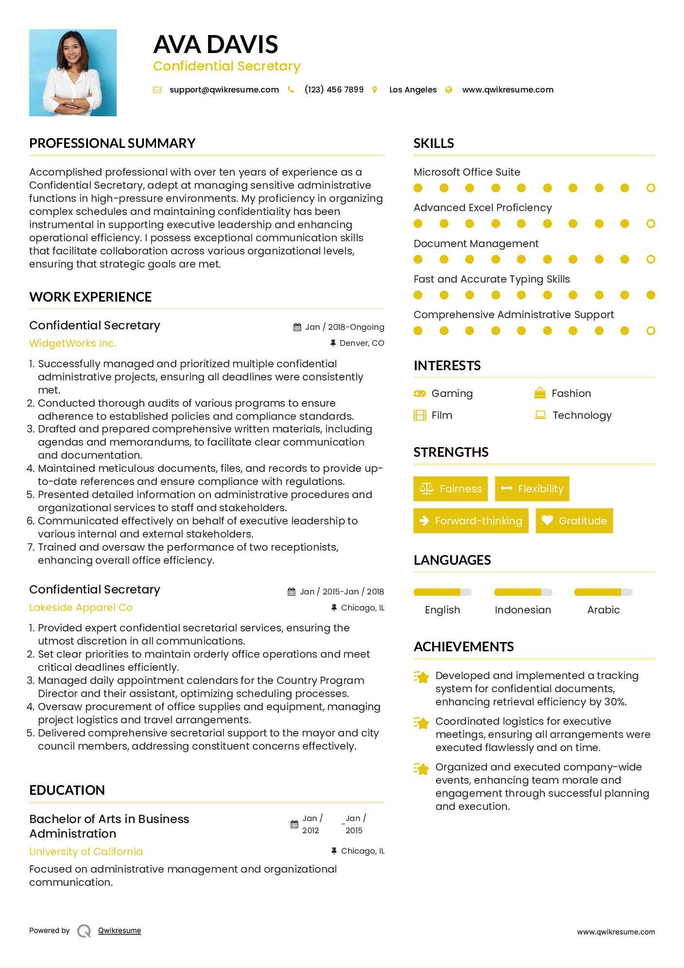 Confidential Secretary Resume Format