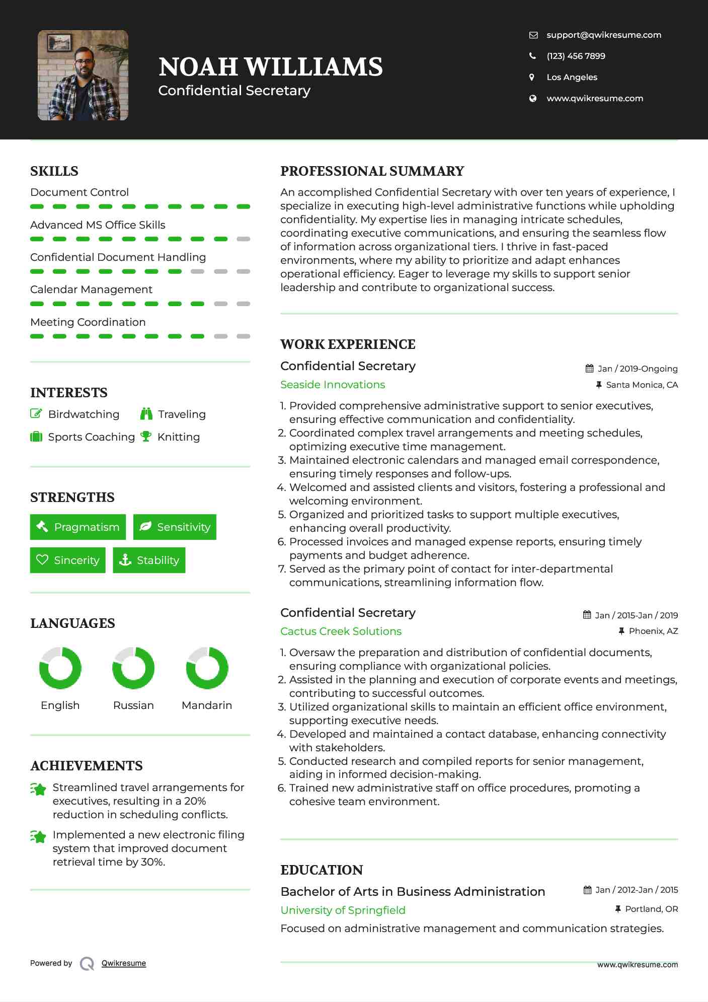 Confidential Secretary Resume Template