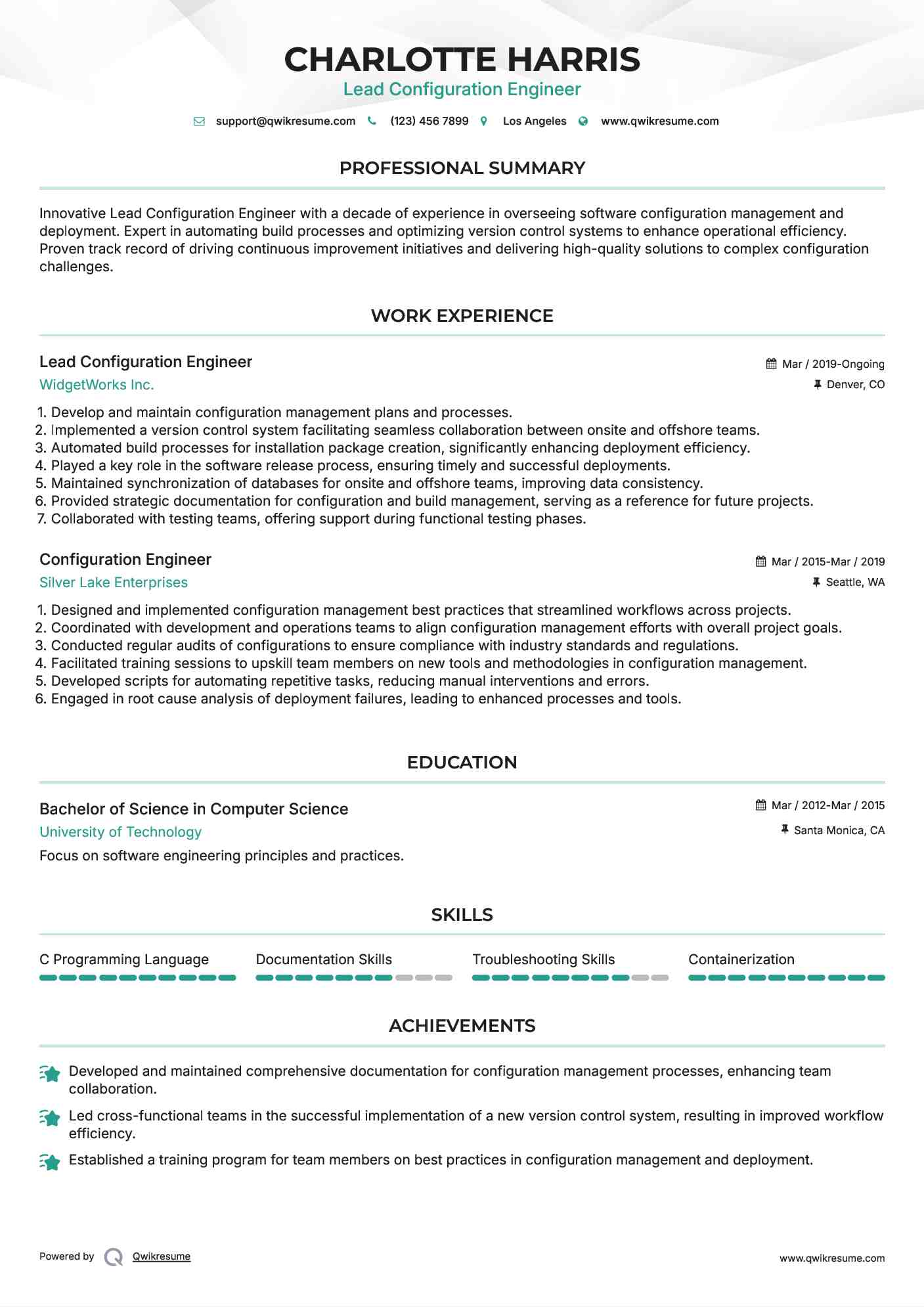 Lead Configuration Engineer Resume Format
