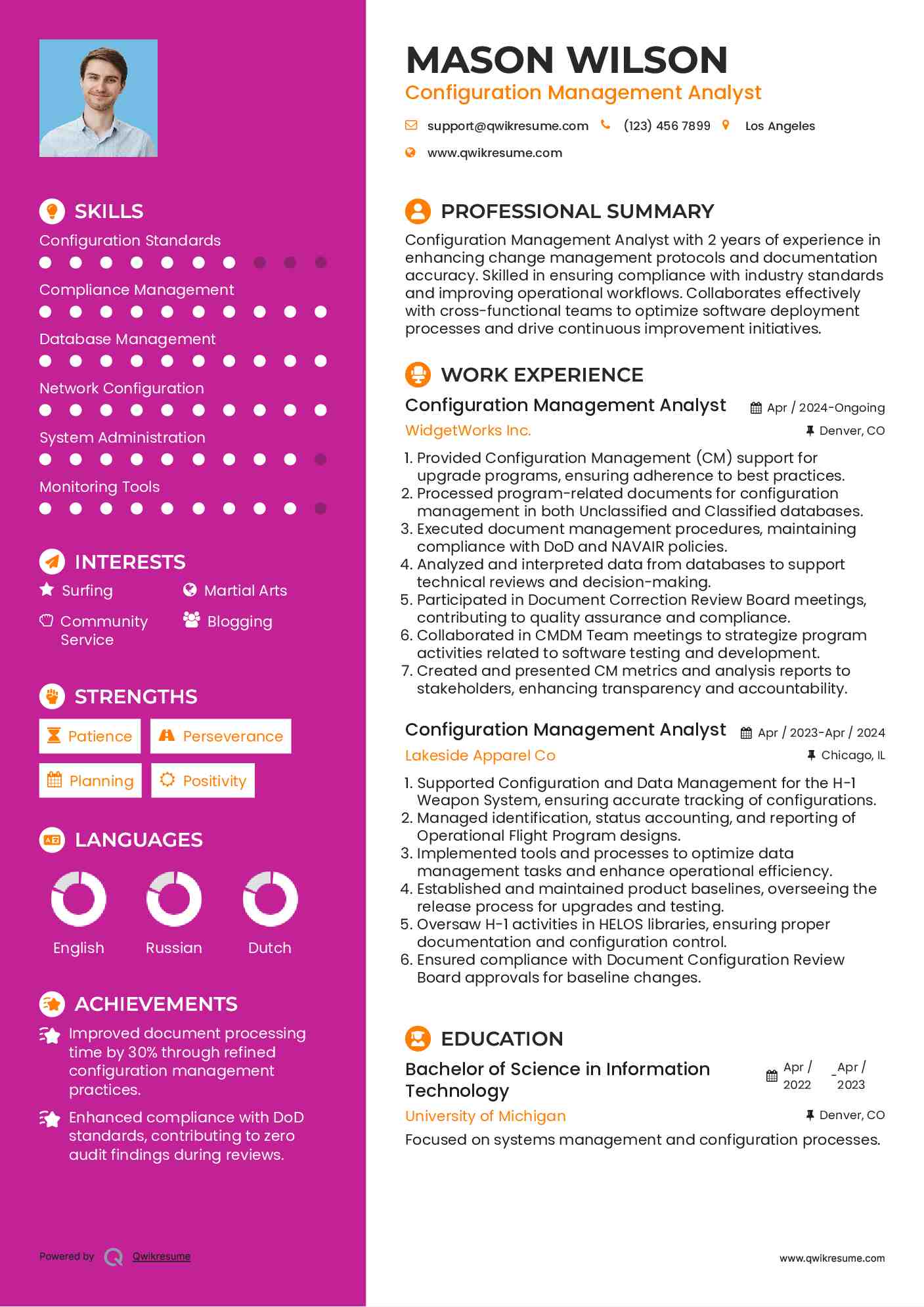 Configuration Management Analyst Resume Model