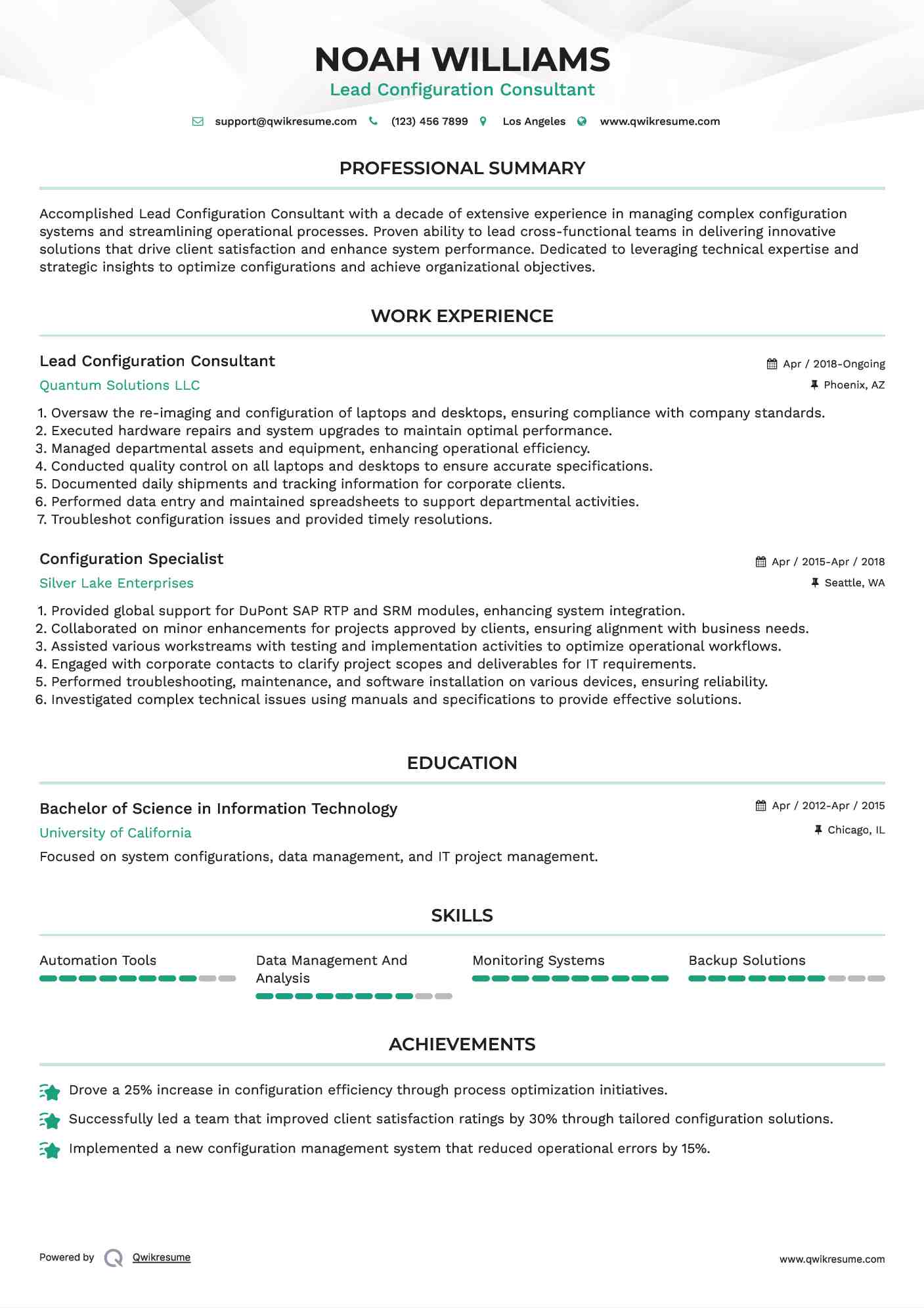 Lead Configuration Consultant Resume Sample