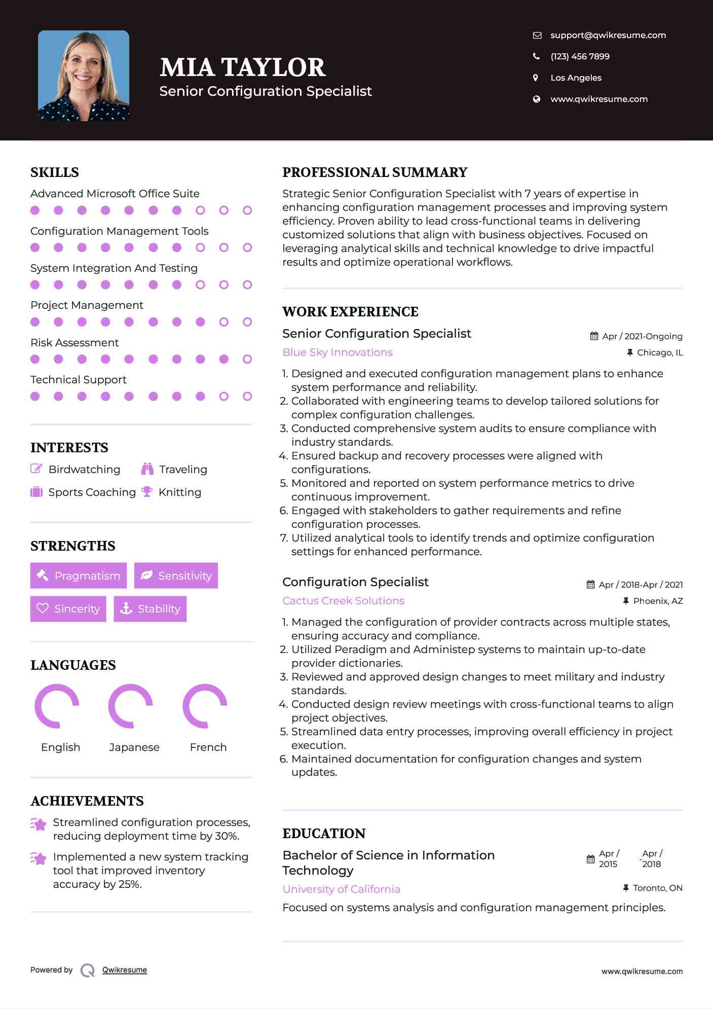 Senior Configuration Specialist Resume Example