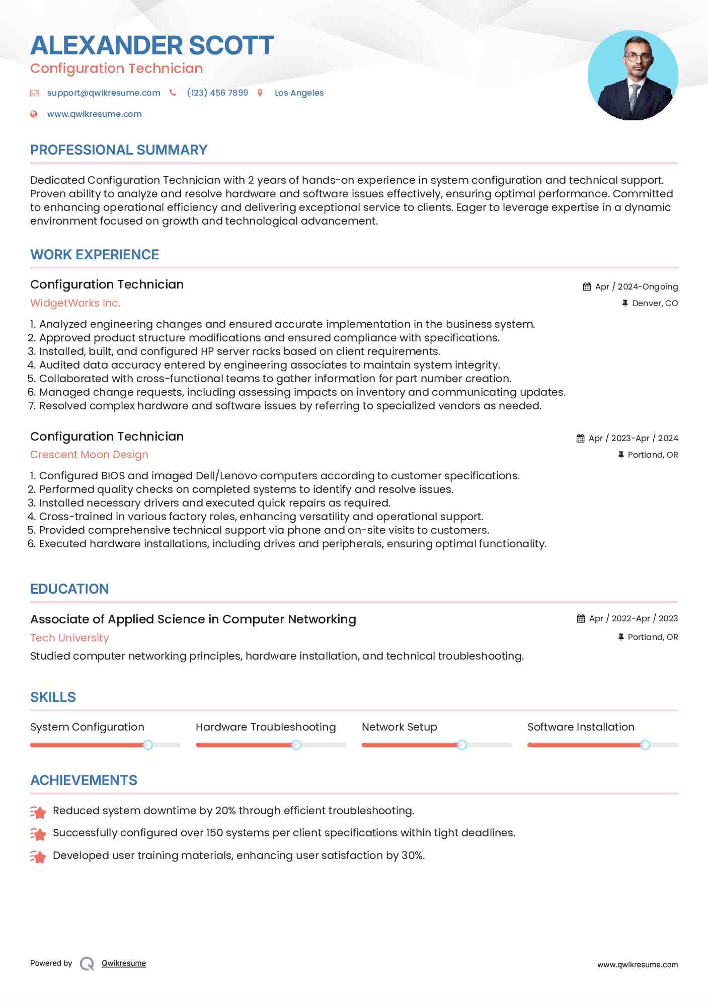 Configuration Technician Resume Sample