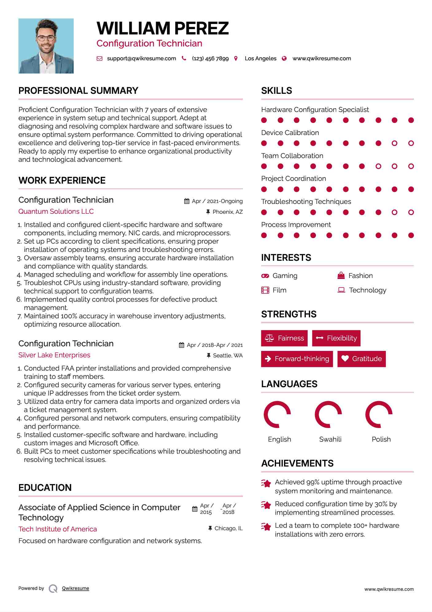 Configuration Technician Resume Sample