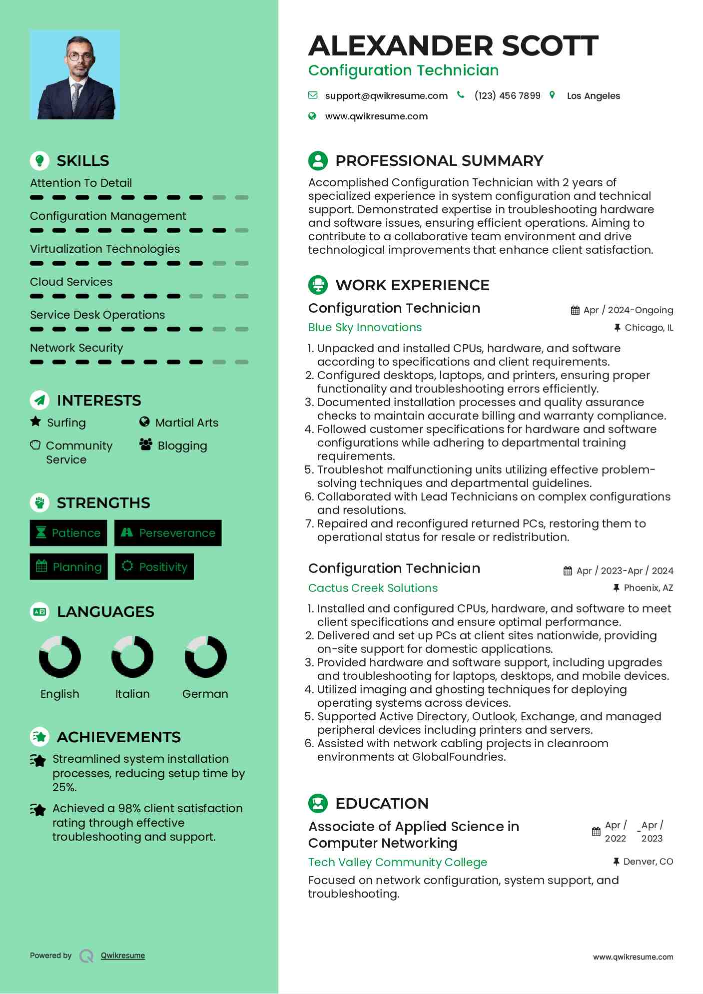 Configuration Technician Resume Example
