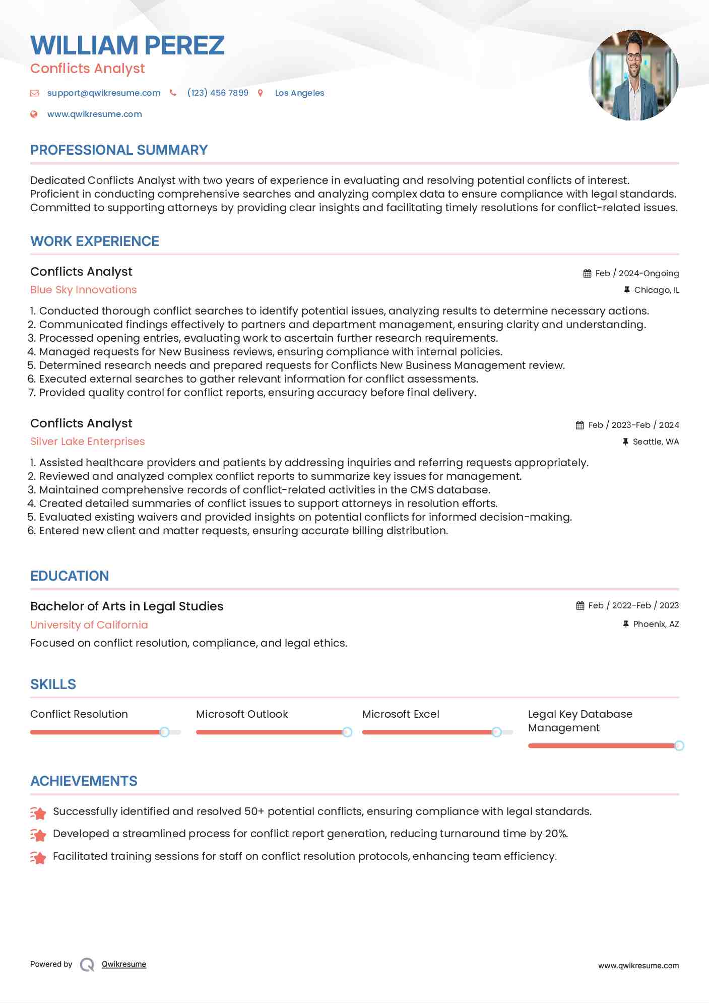Conflicts Analyst Resume Example