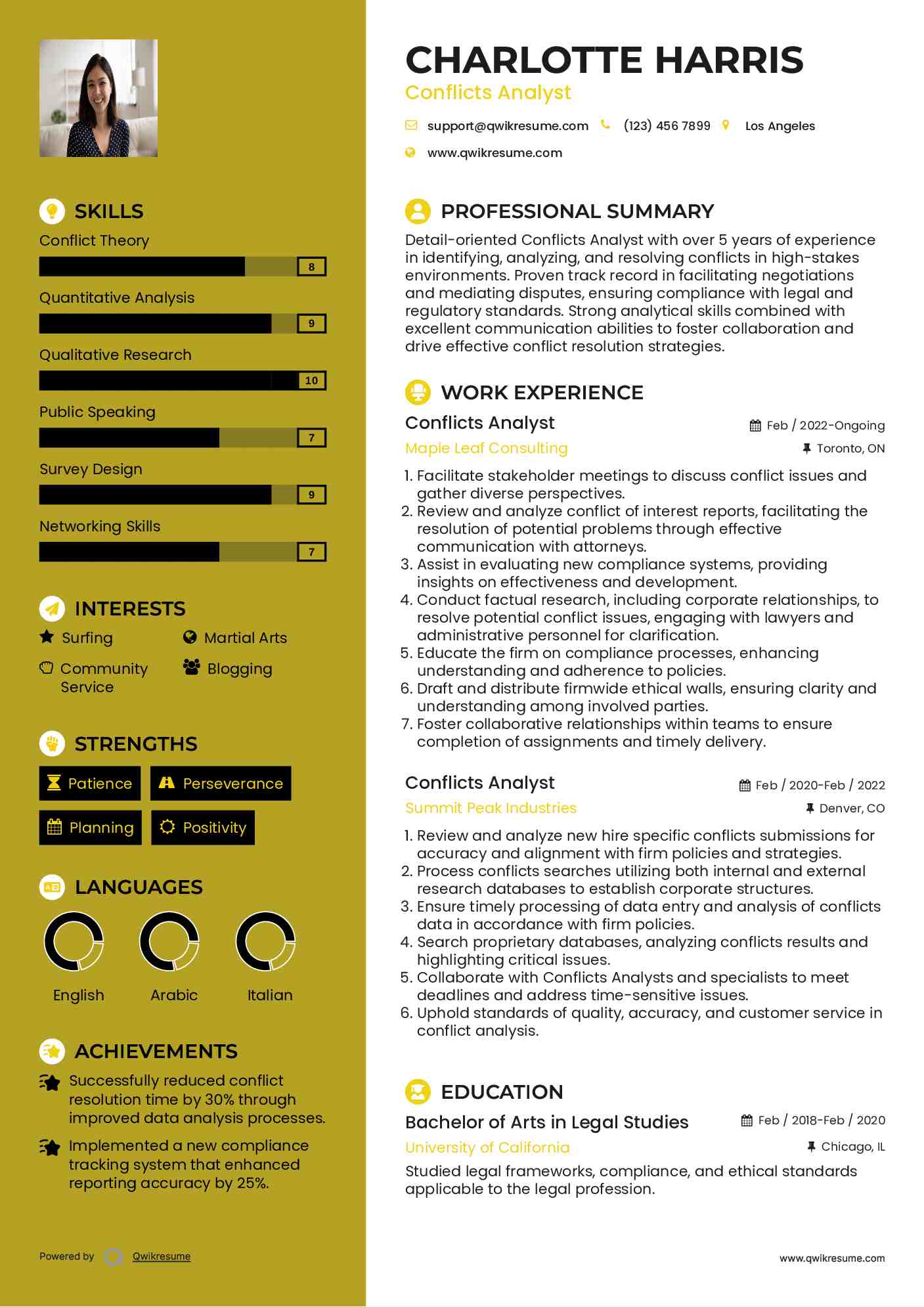 Conflicts Analyst Resume Sample