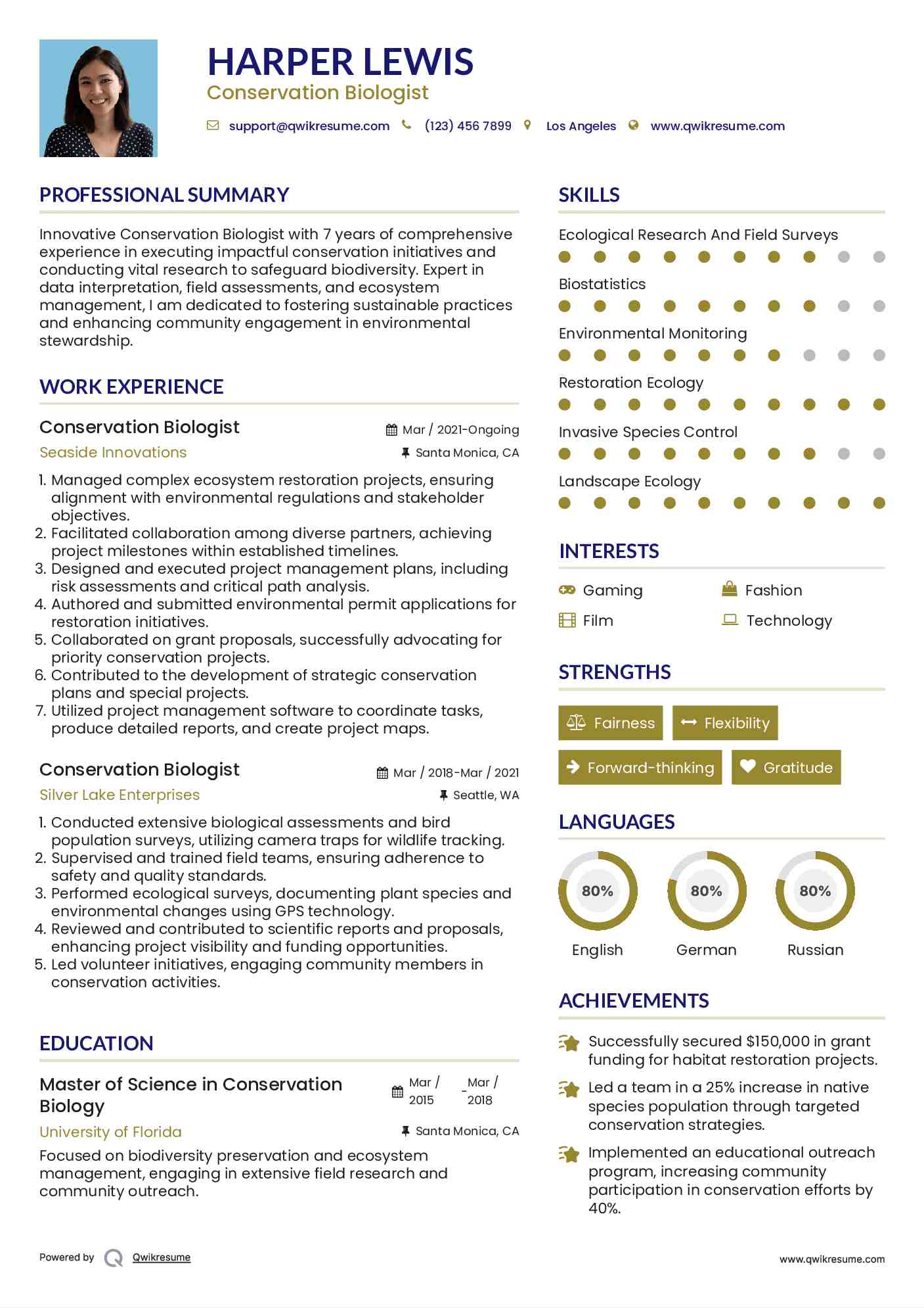 Conservation Biologist Resume Format