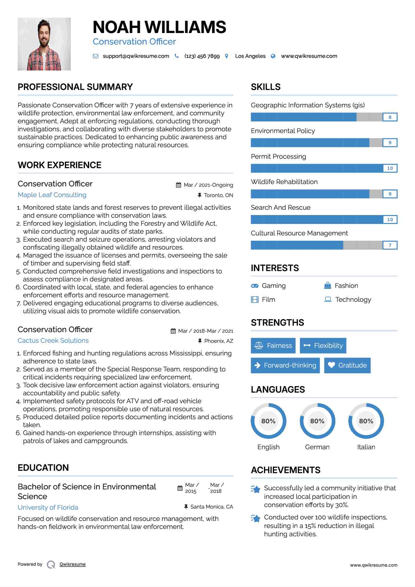 Conservation Officer Resume Sample