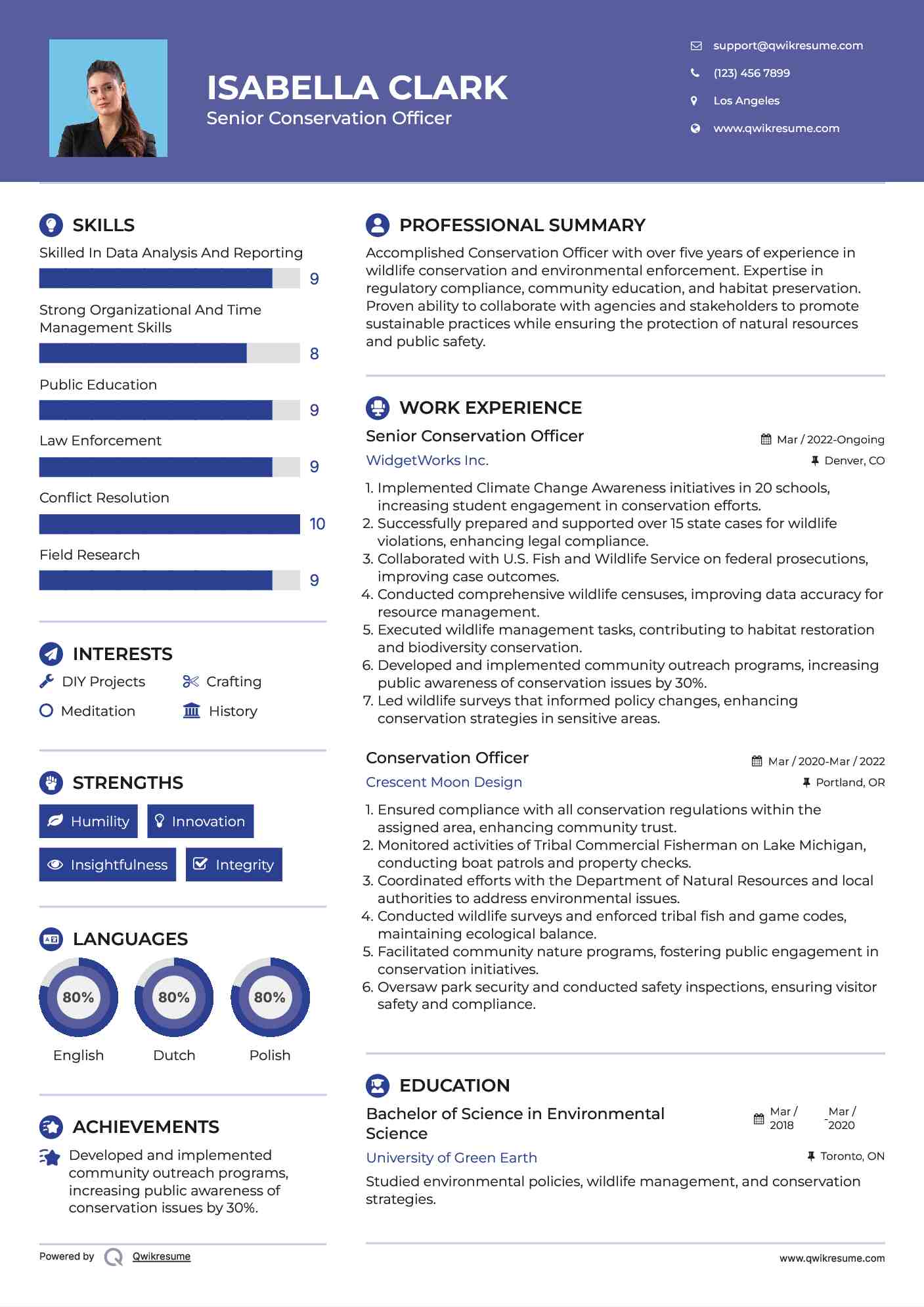 Senior Conservation Officer  Resume Template