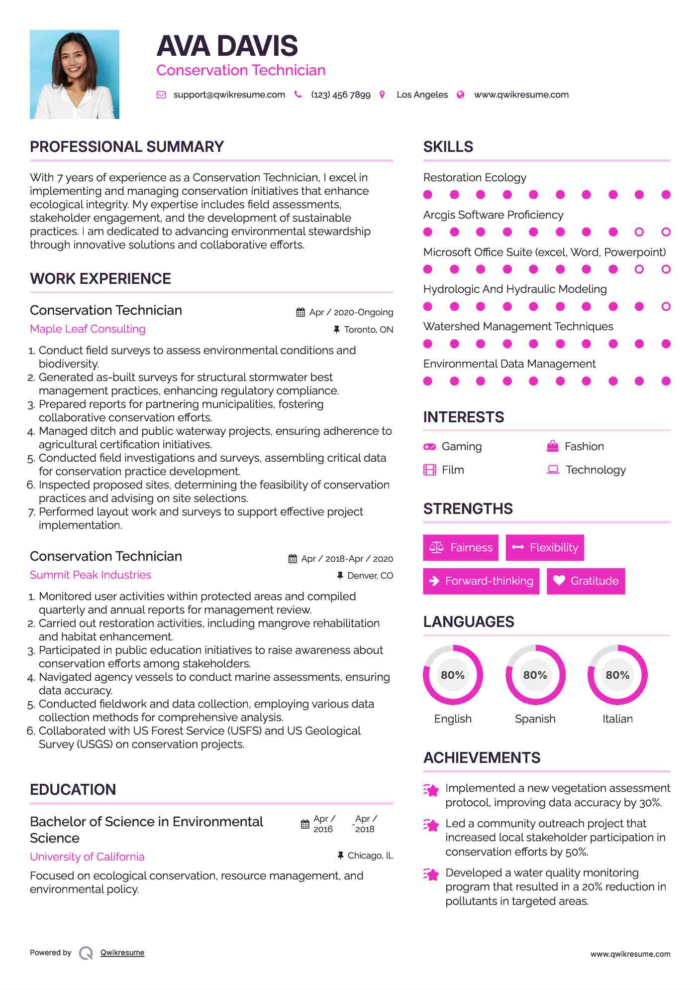 Conservation Technician Resume Example