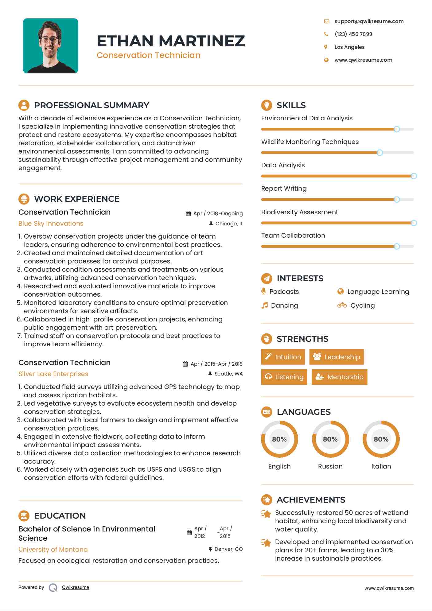 Conservation Technician Resume Format