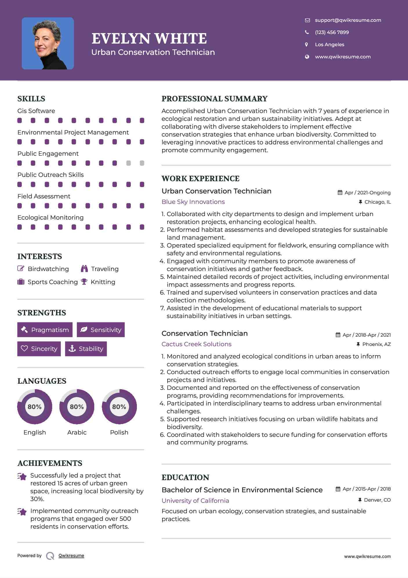 Urban Conservation Technician Resume Model