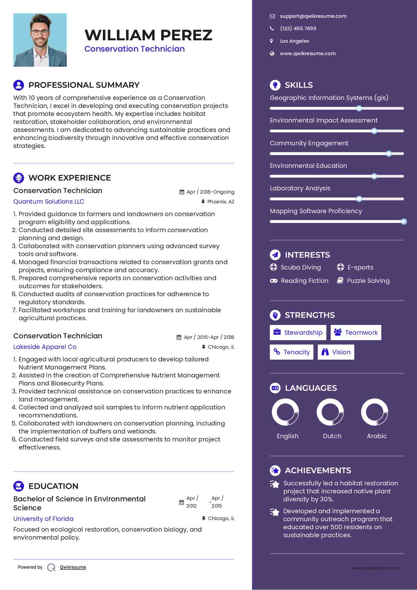 Conservation Technician Resume Template