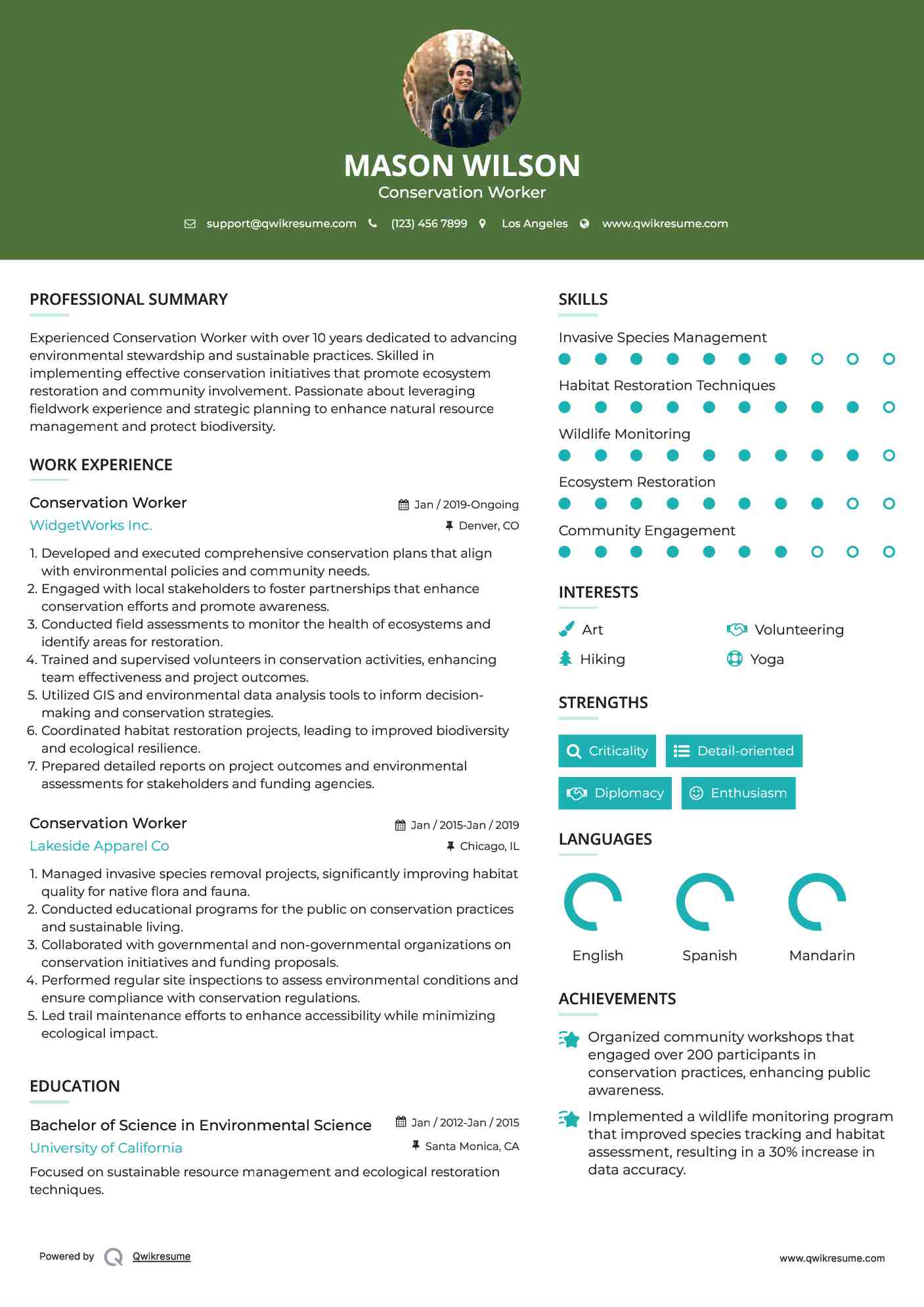 Conservation Worker Resume Template