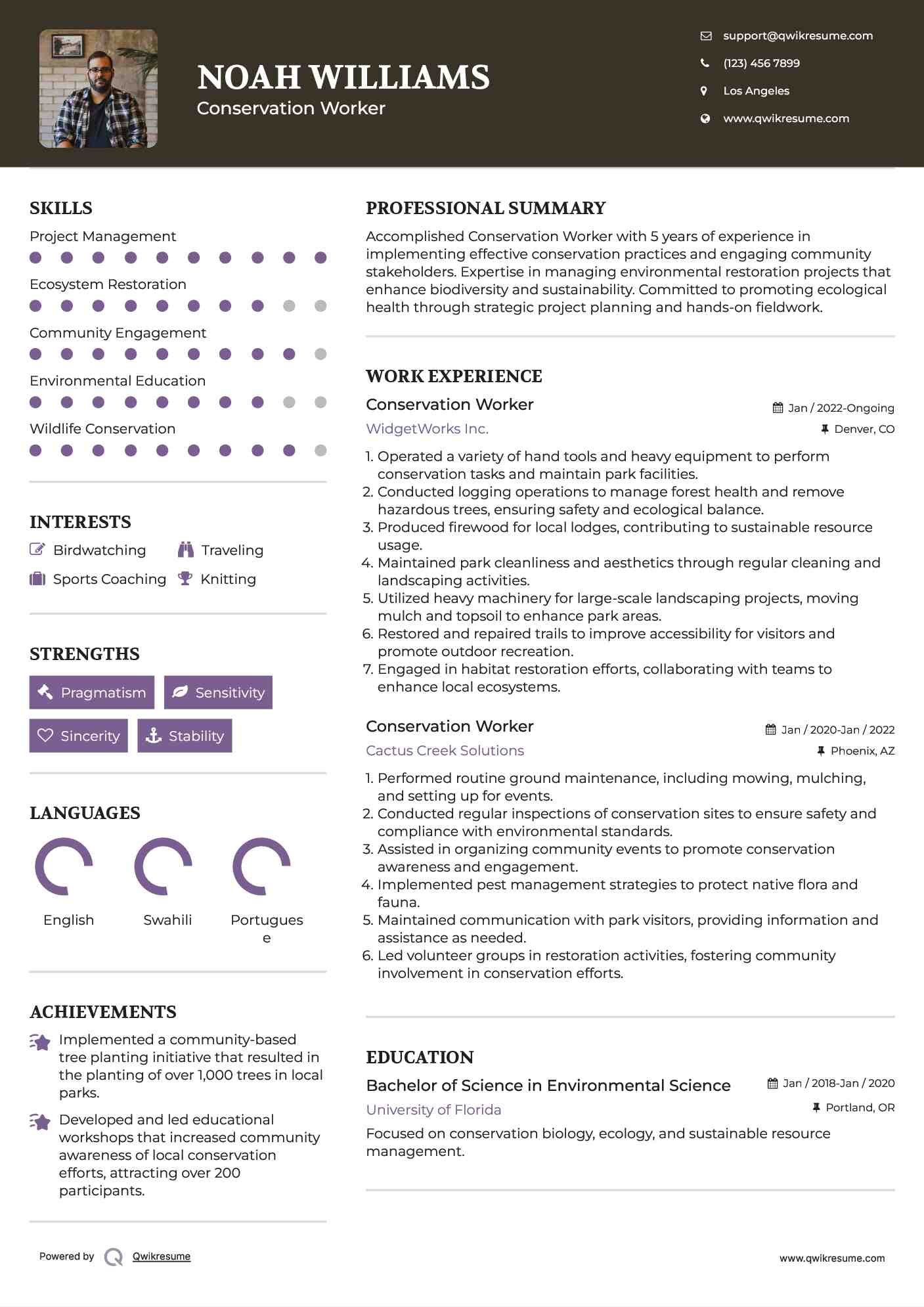 Conservation Worker Resume Template