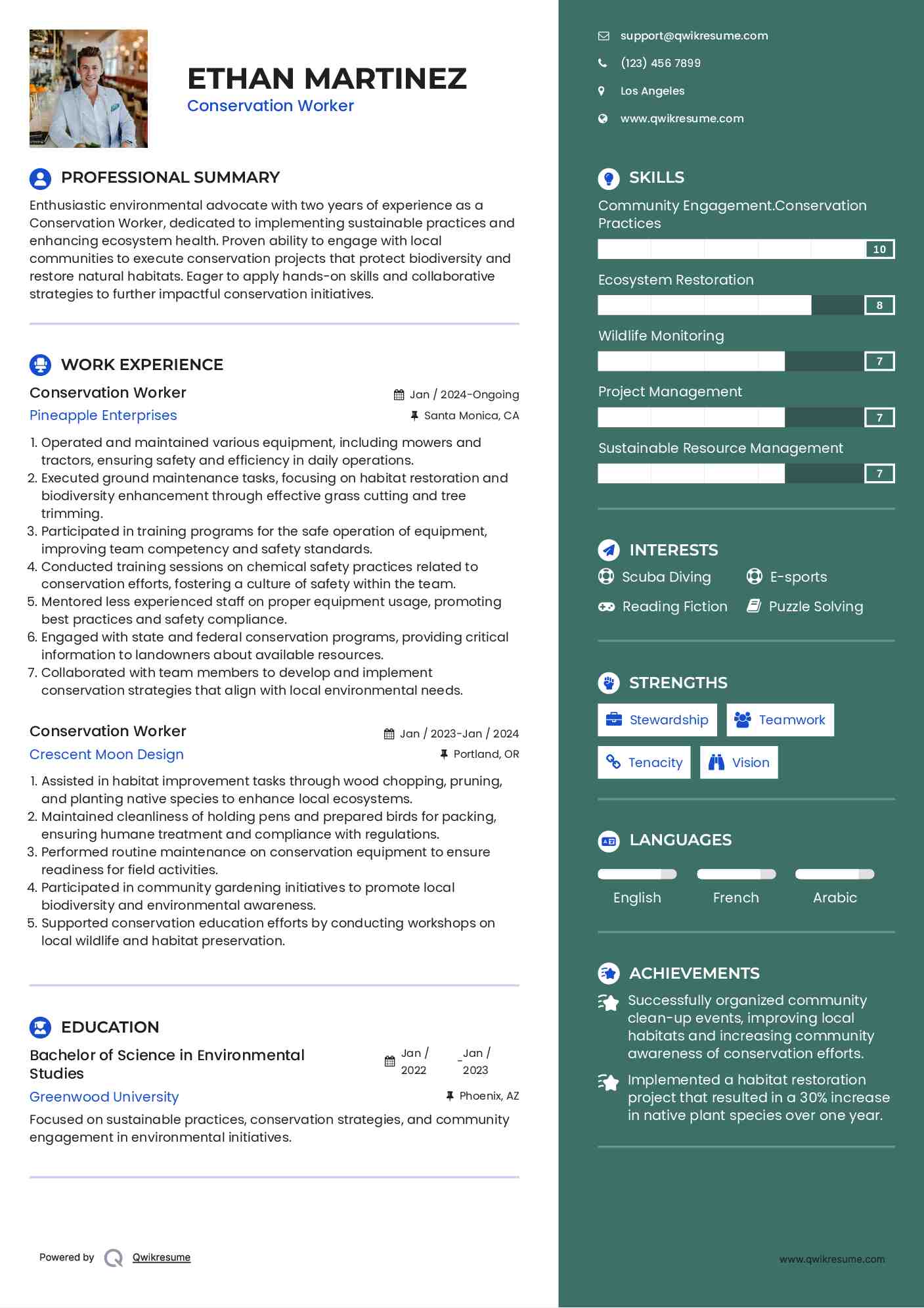Conservation Worker Resume Model
