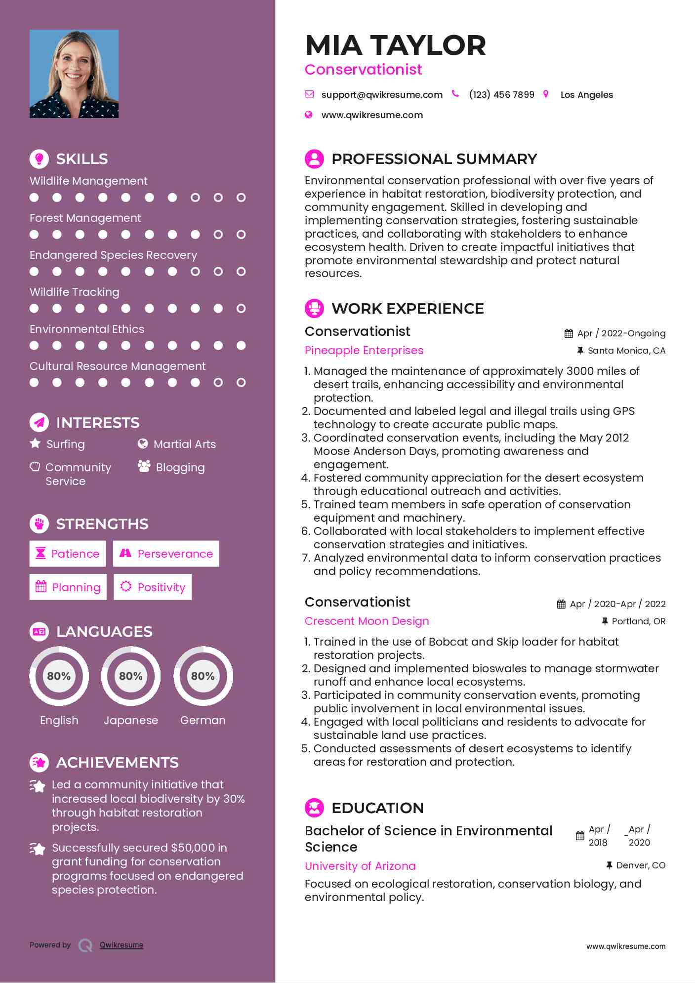 Conservationist Resume Format