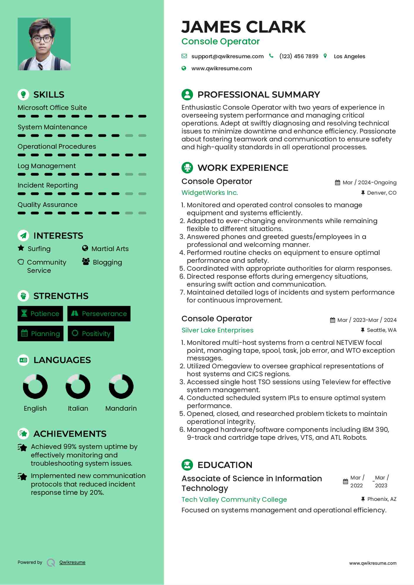 Console Operator Resume Template