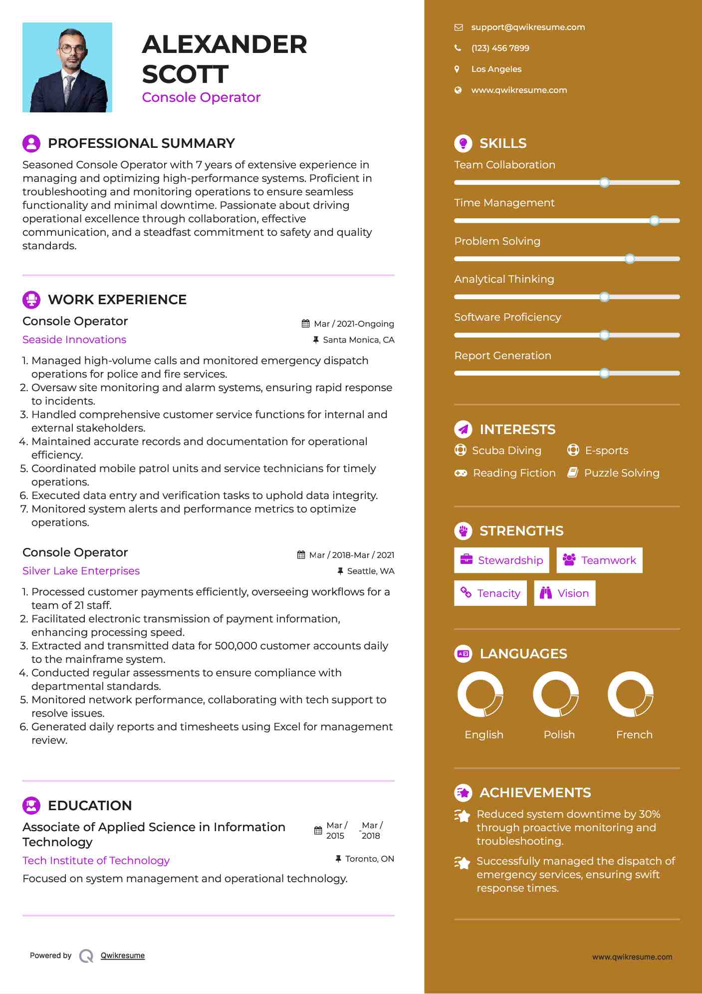 Console Operator Resume Template