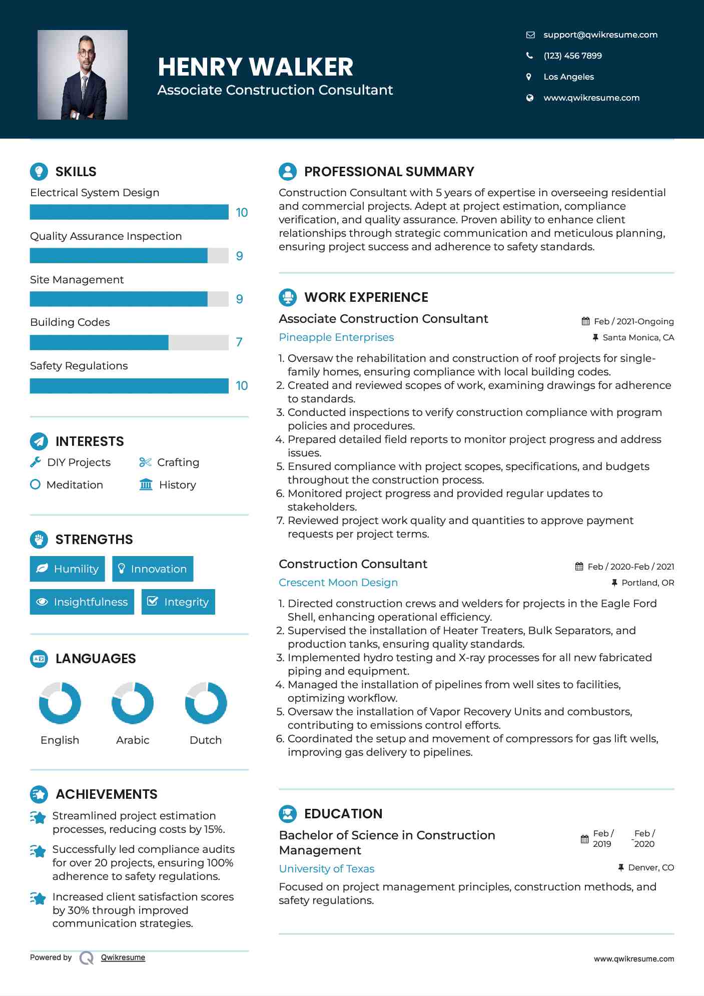 Construction Consultant II Resume Format