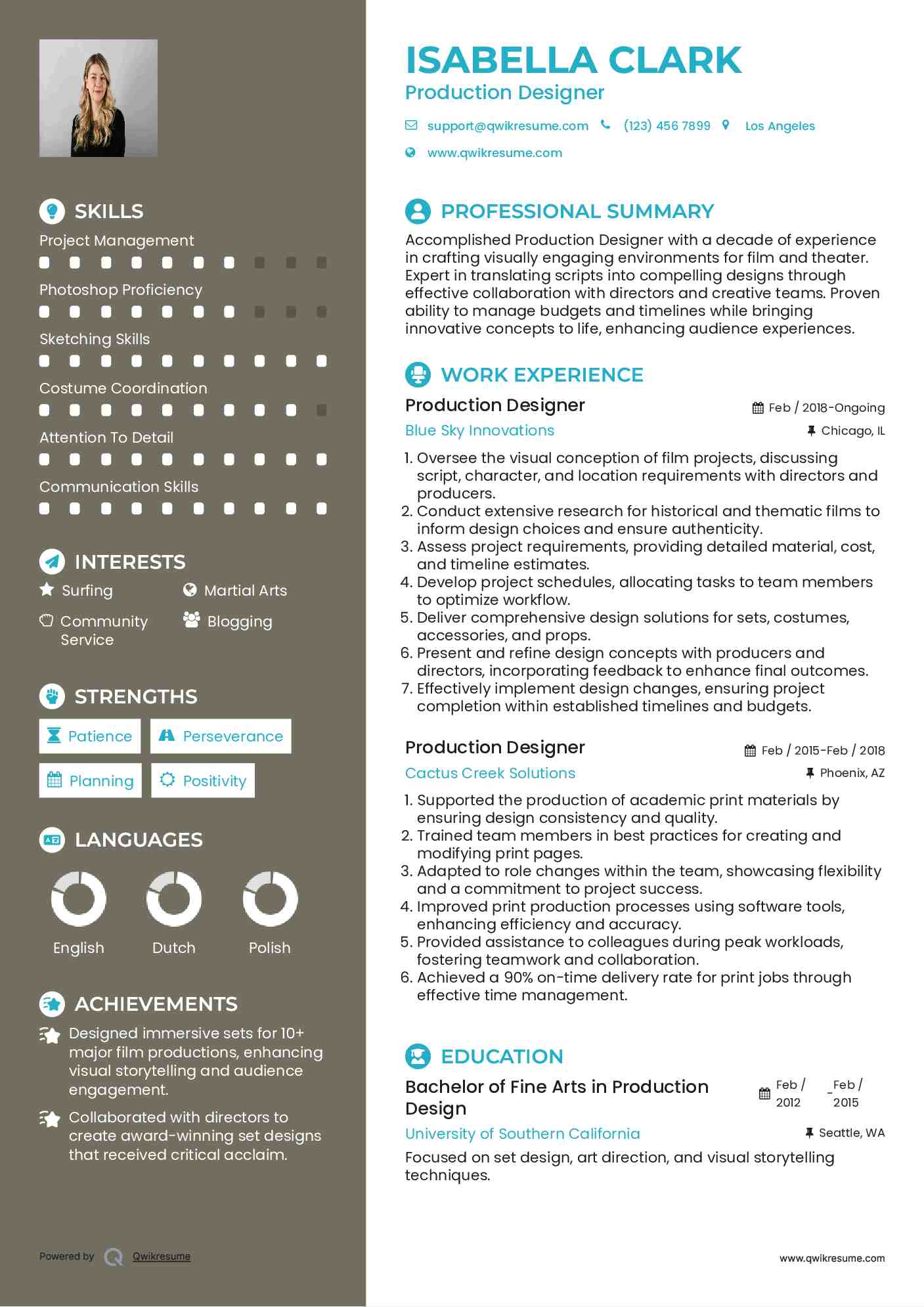 Production Designer Resume Format