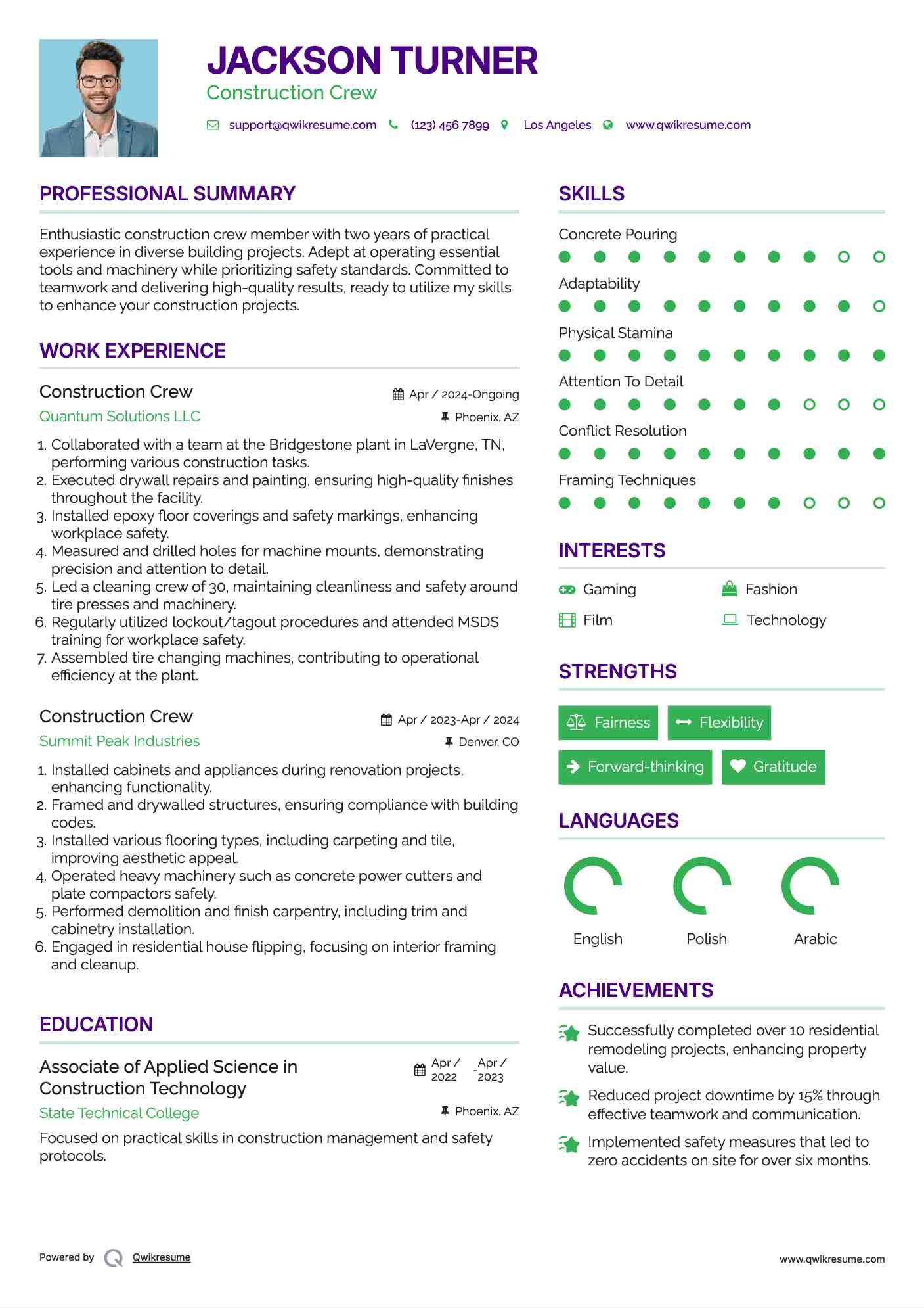 Construction Crew Resume Format