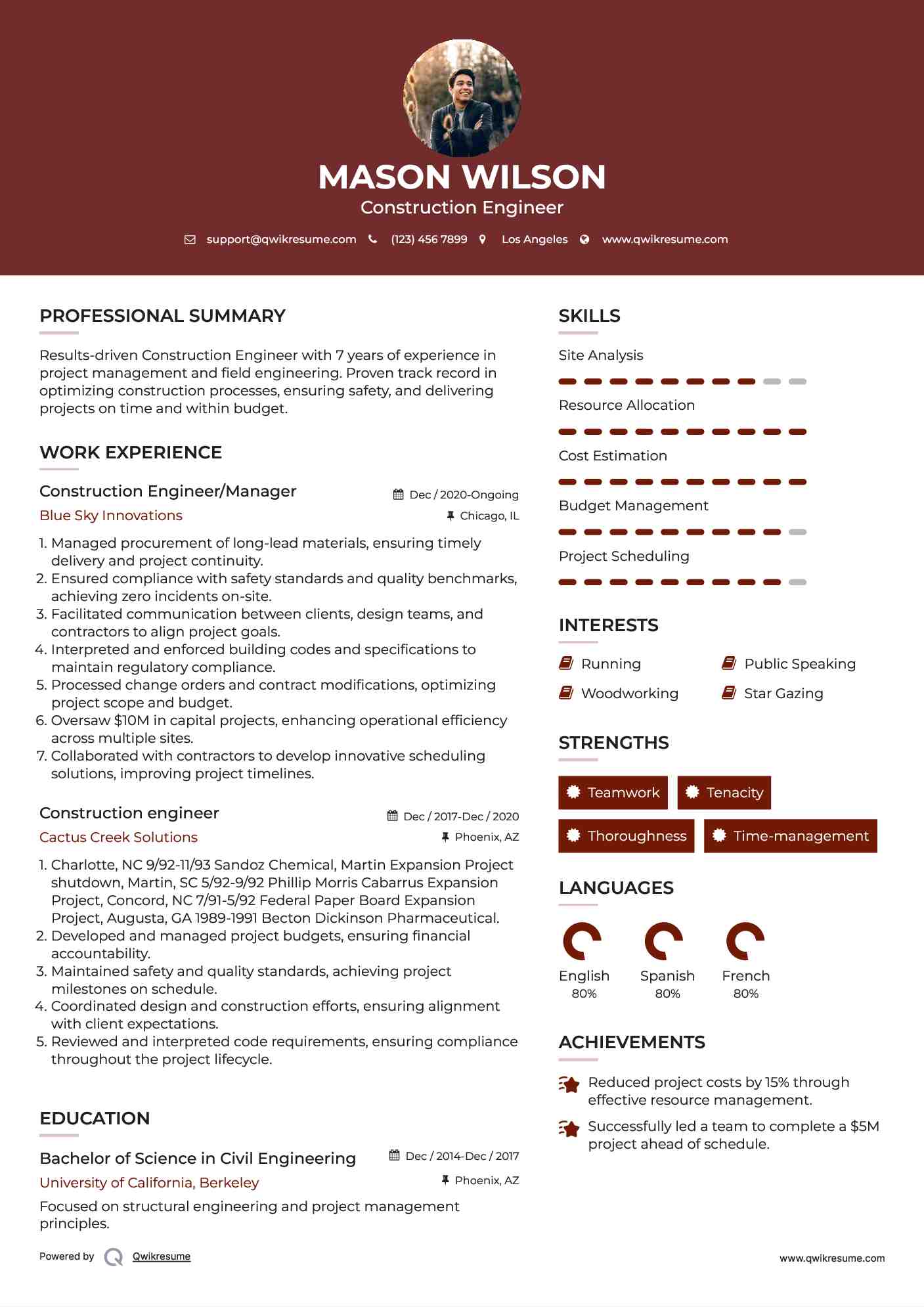 Construction Engineer/Manager Resume Template