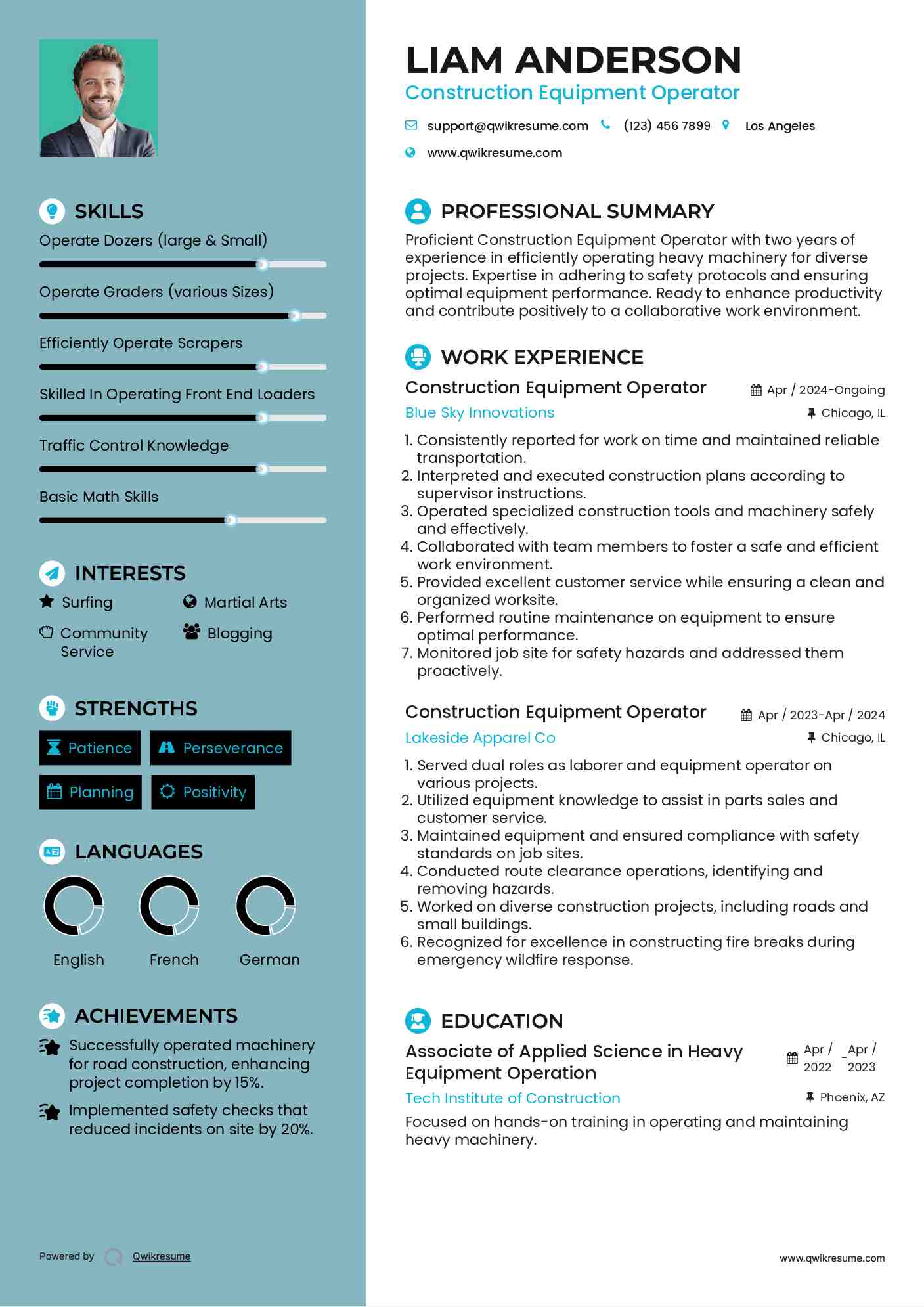 Construction Equipment Operator Resume Format
