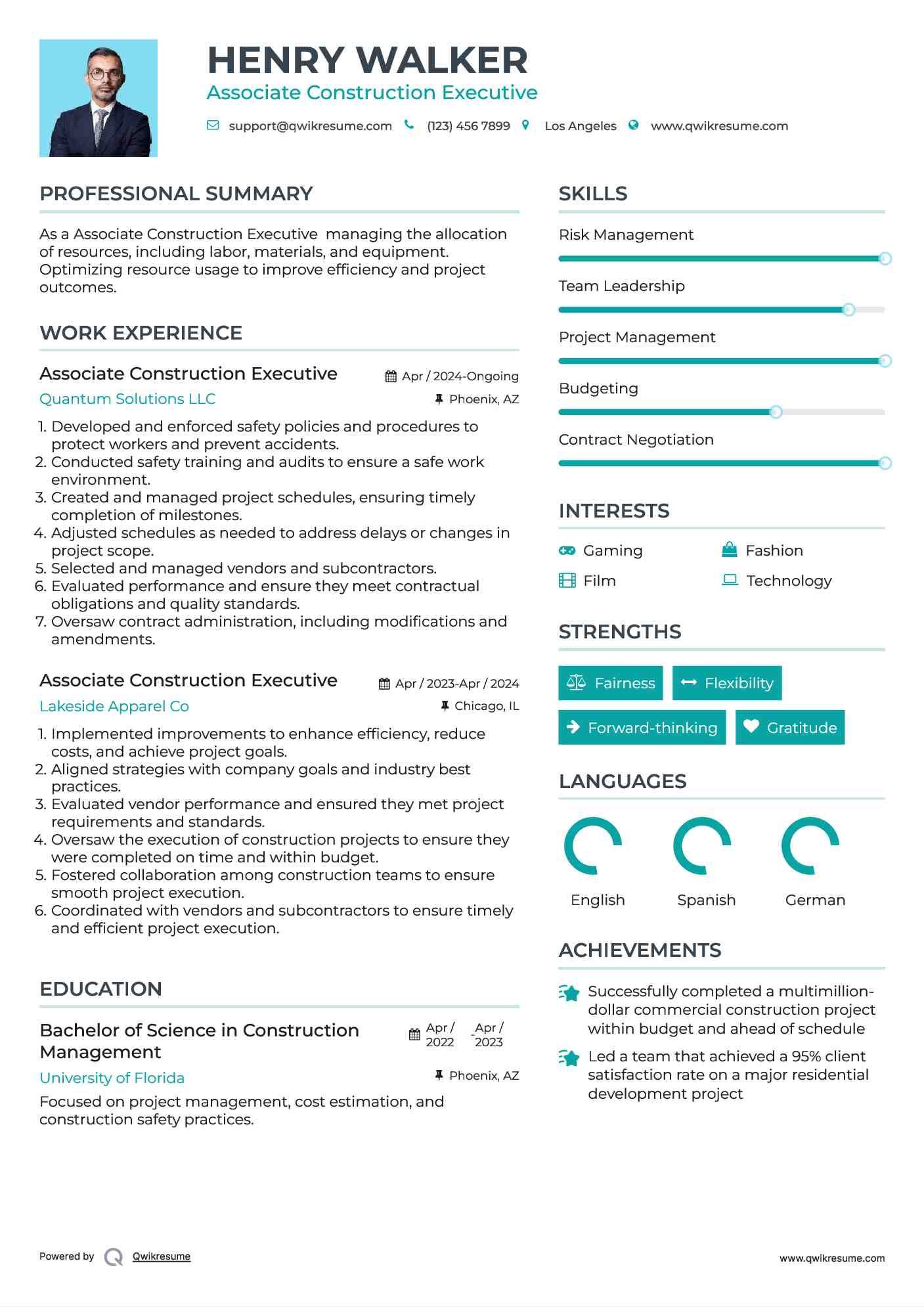 Associate Construction Executive  Resume Model