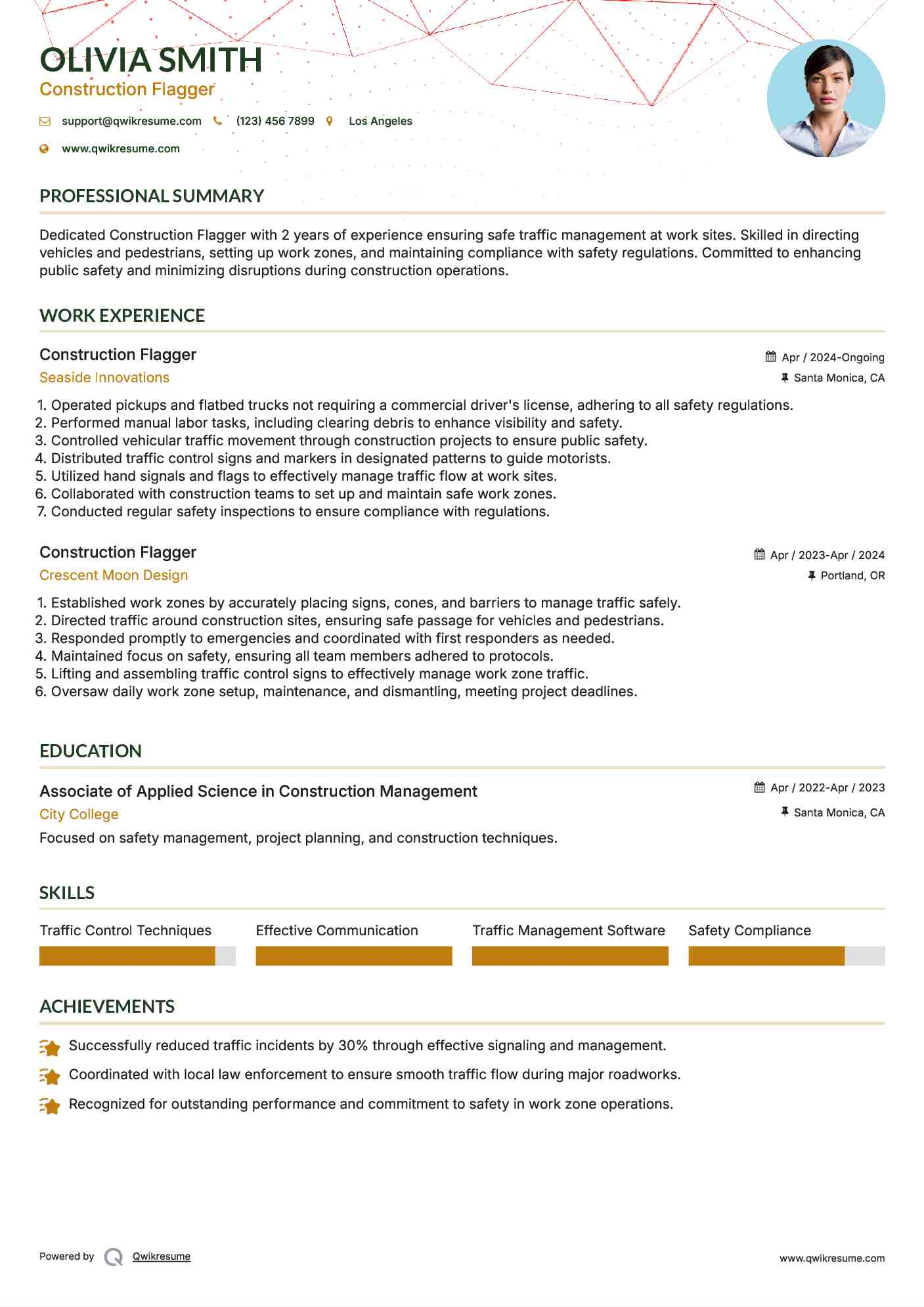 Construction Flagger Resume Model