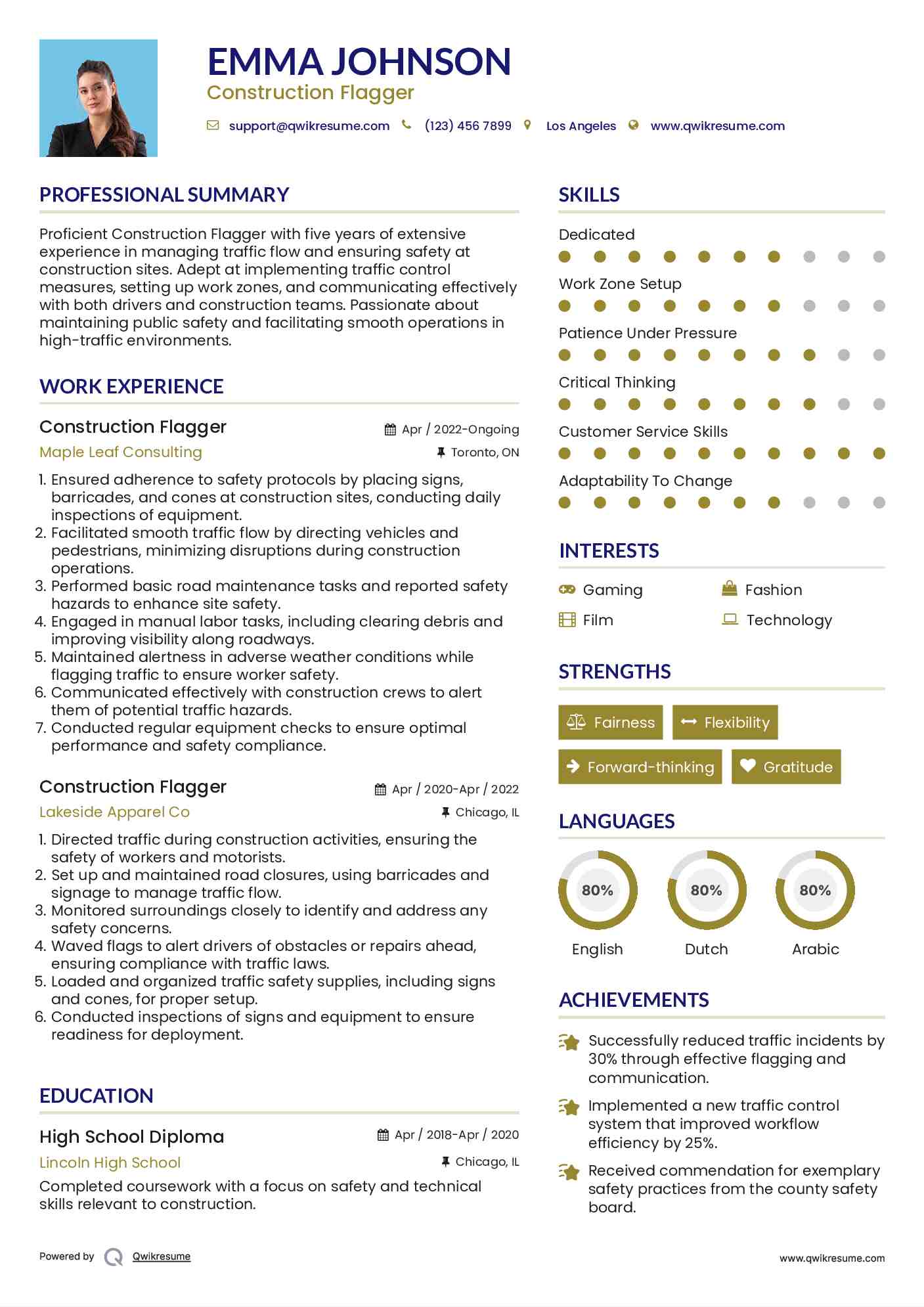 Construction Flagger Resume Model