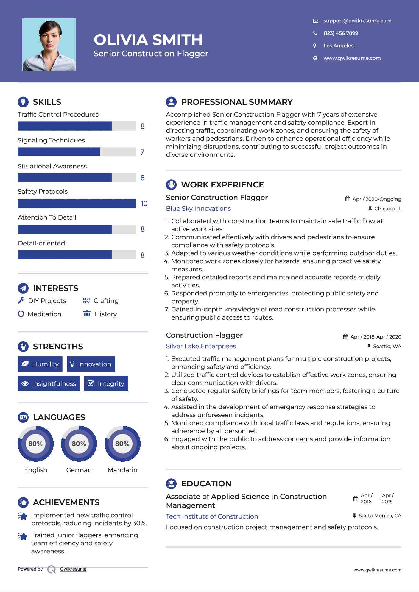 Senior Construction Flagger Resume Sample