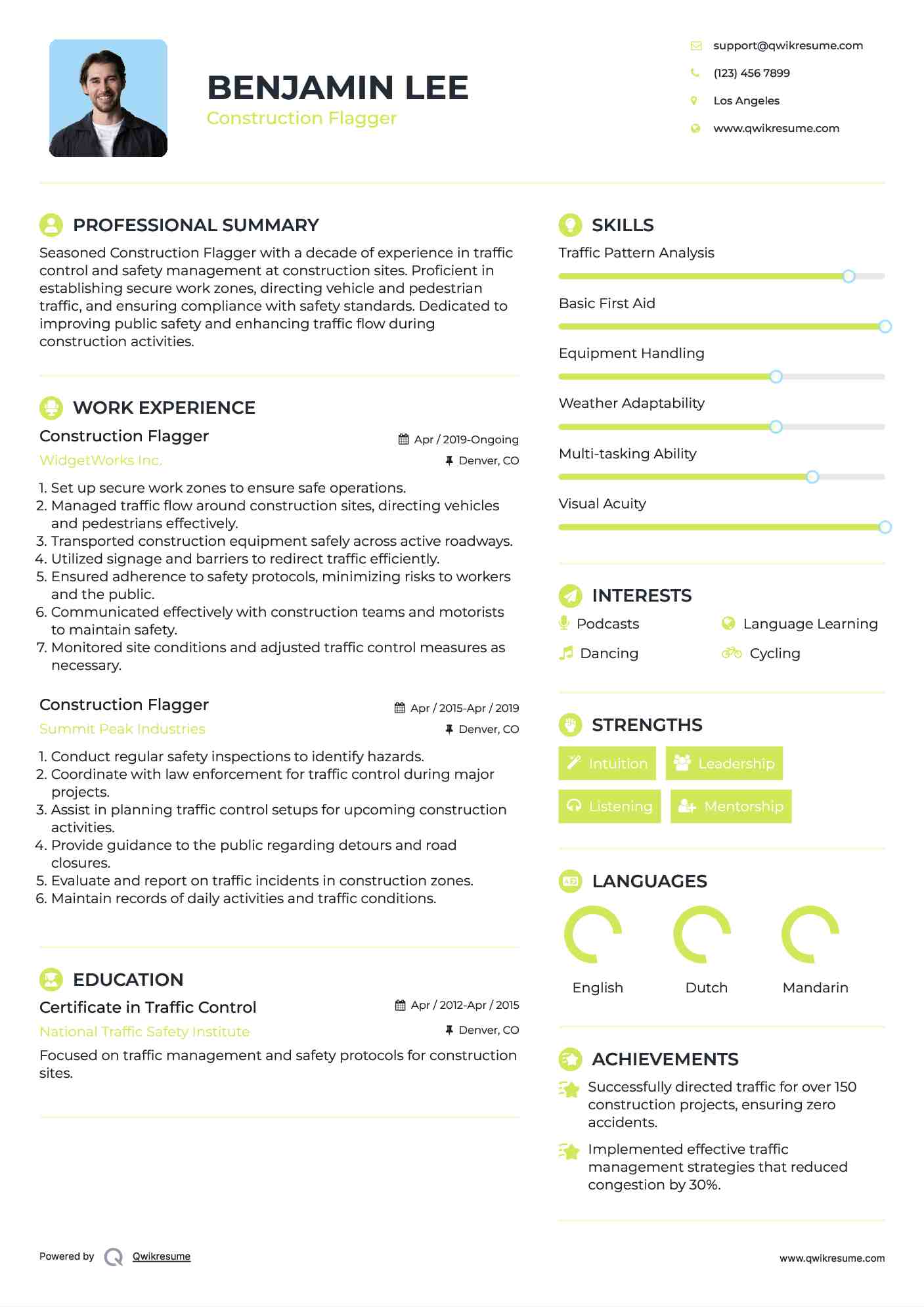 Construction Flagger Resume Template