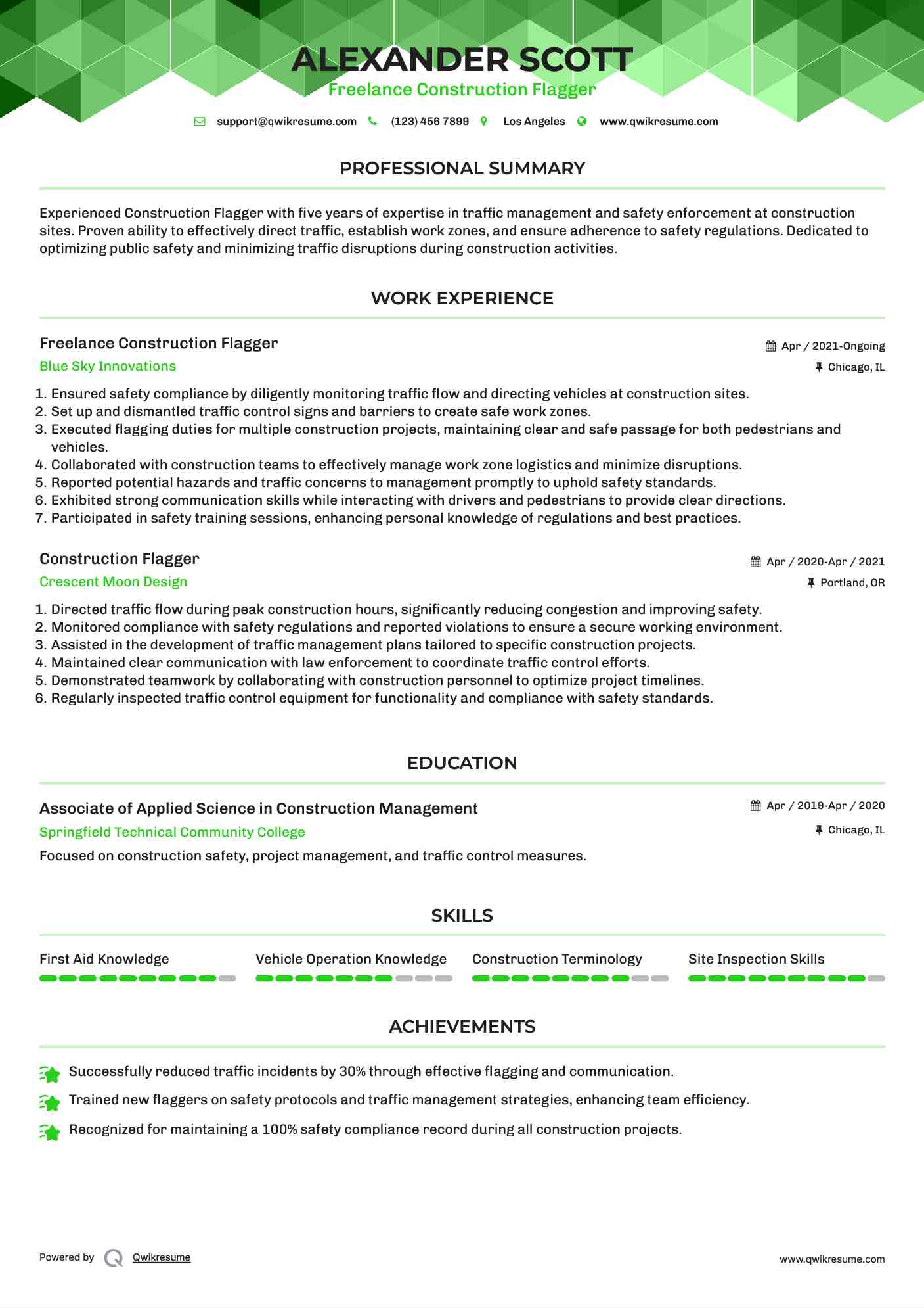 Freelance Construction Flagger Resume Sample