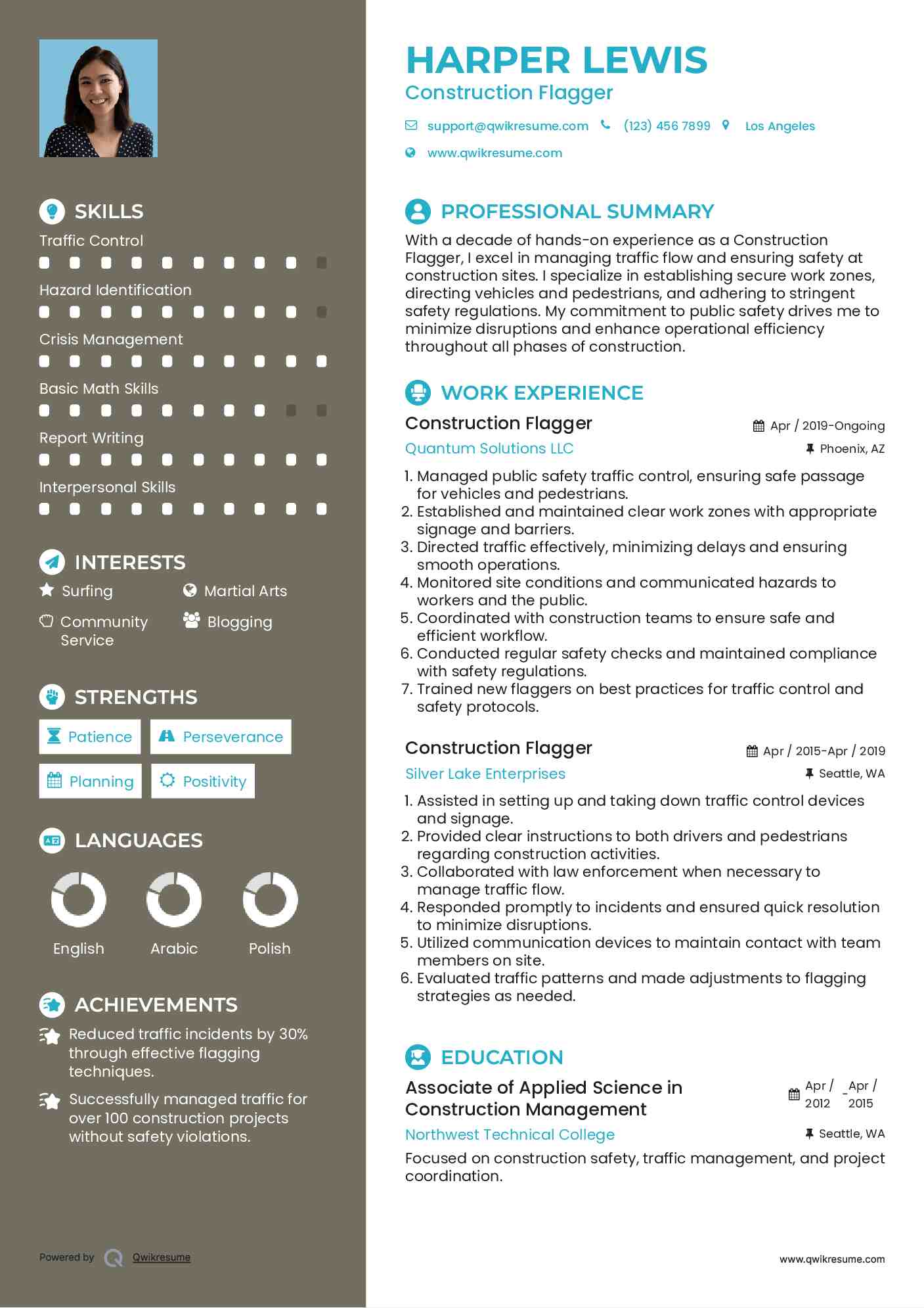 Construction Flagger Resume Sample