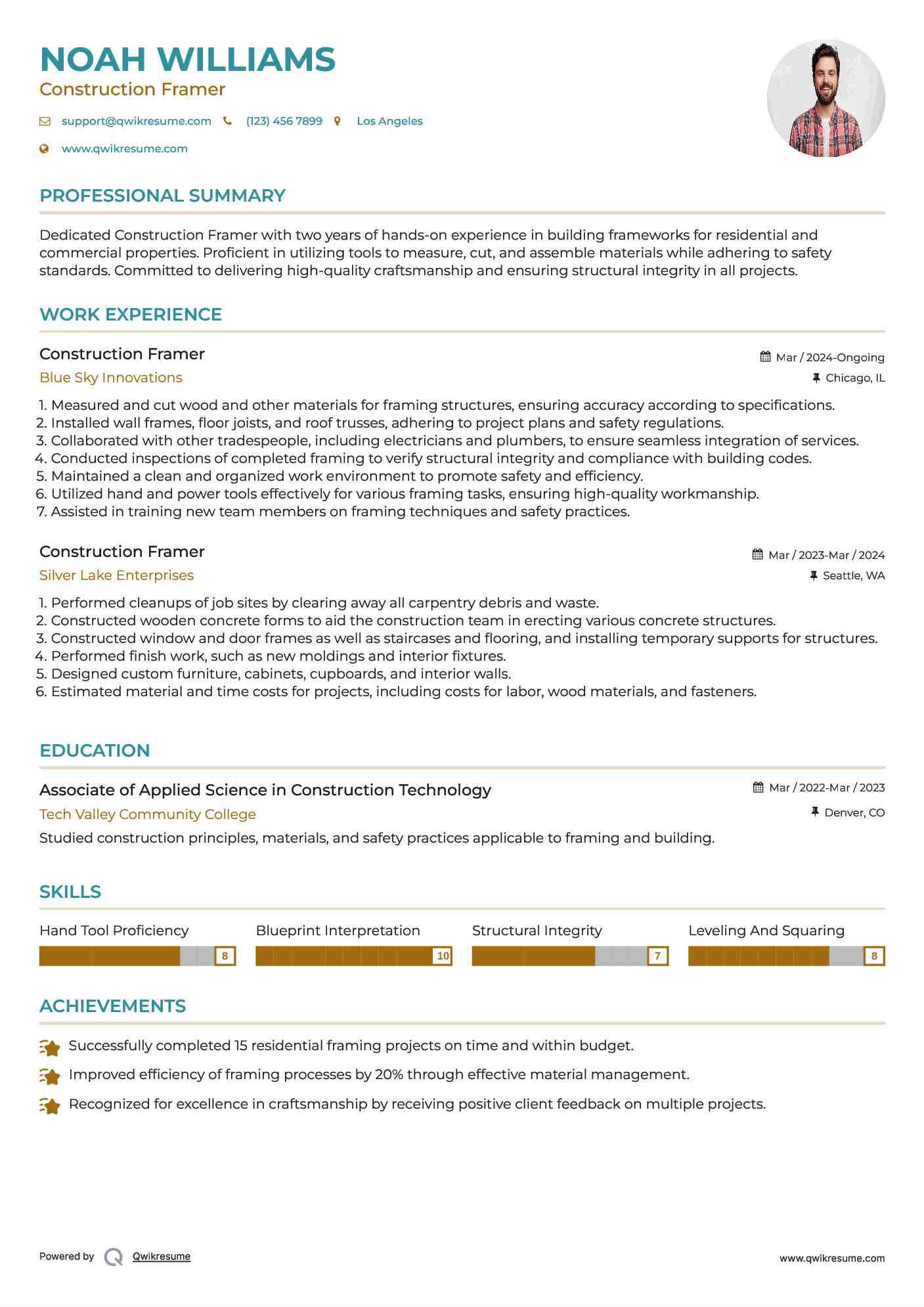 Construction Framer Resume Format