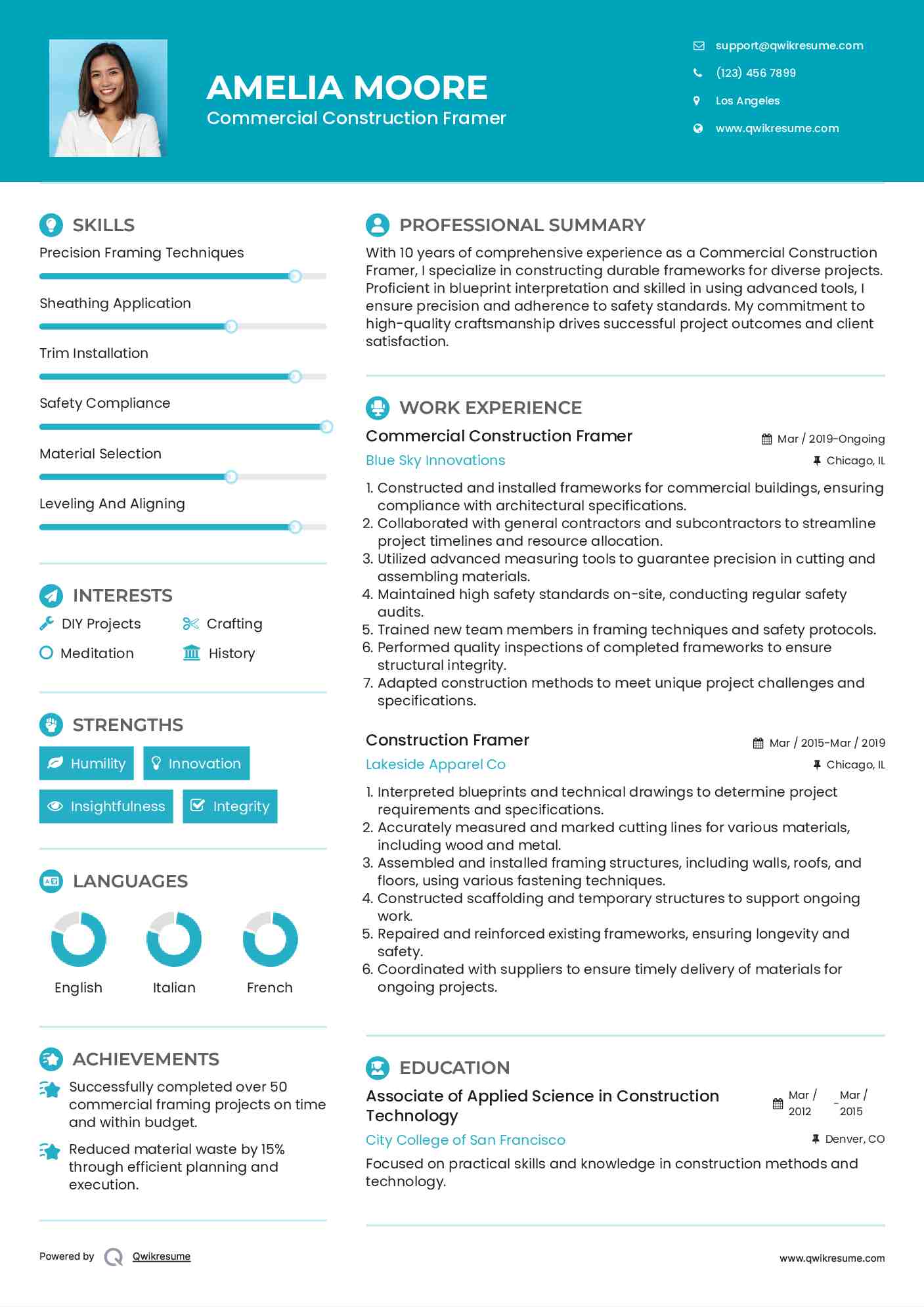 Commercial Construction Framer Resume Format