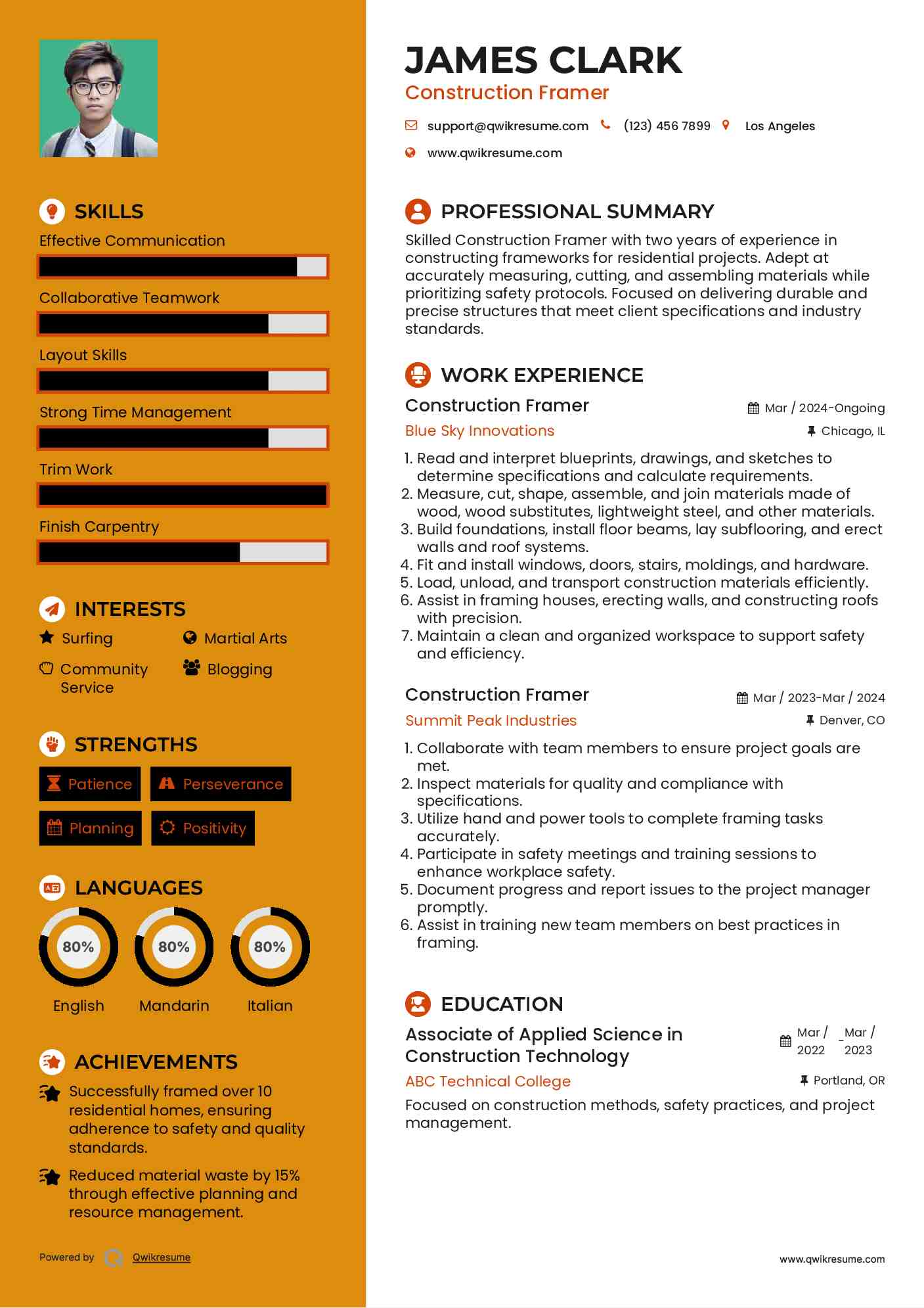 Construction Framer Resume Model