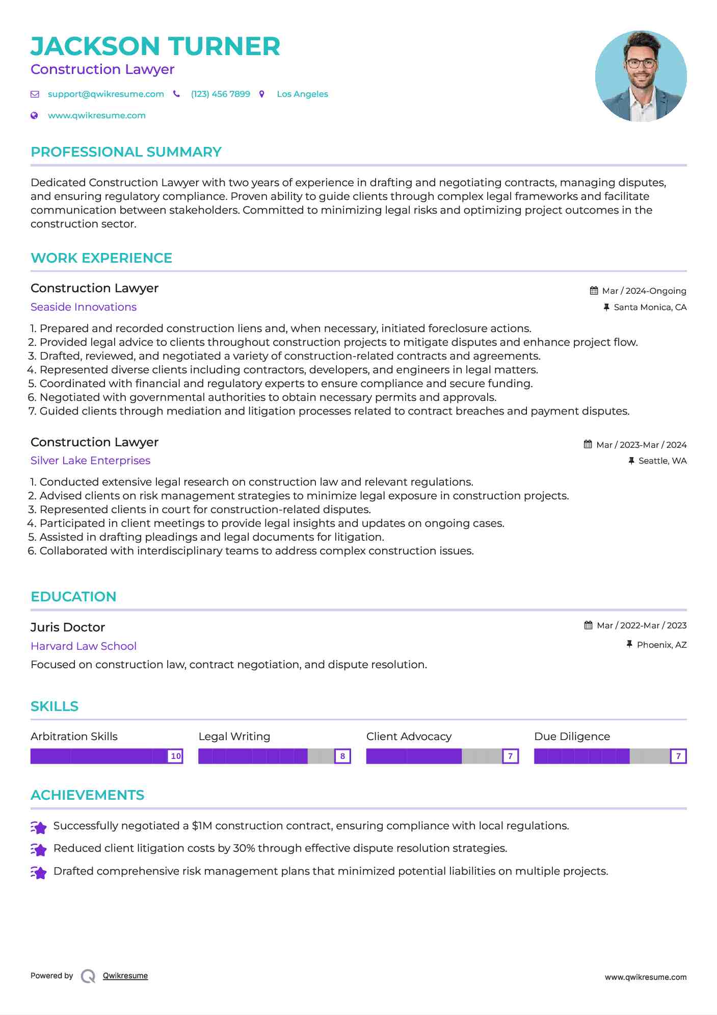 Construction Lawyer Resume Sample